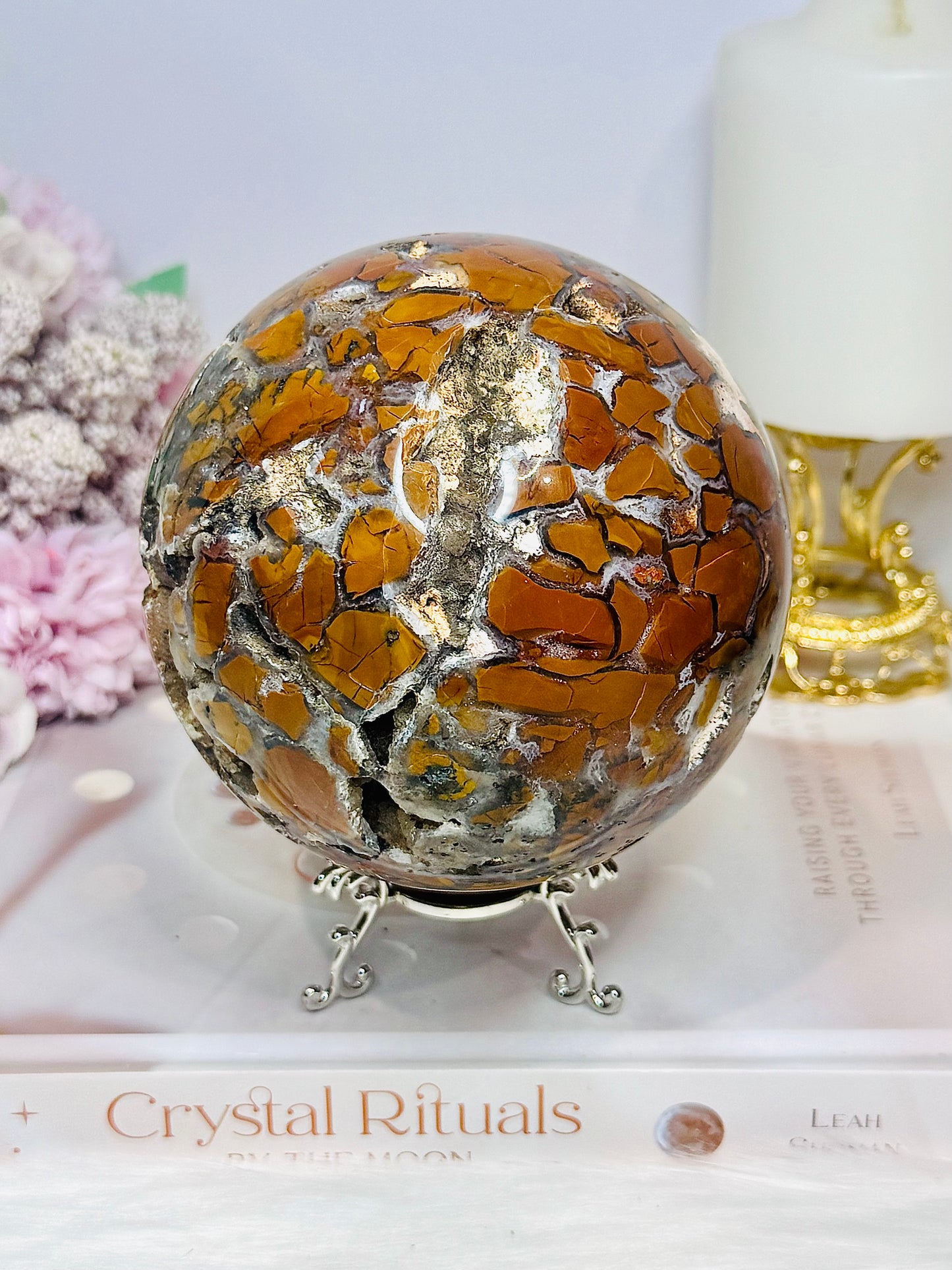 Large Brecciated Jasper Druzy Sphere On Stand 1.38KG