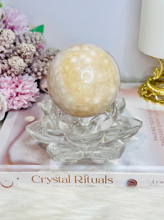 Large Pink Amethyst Sphere on Glass Lotus Stand 780g