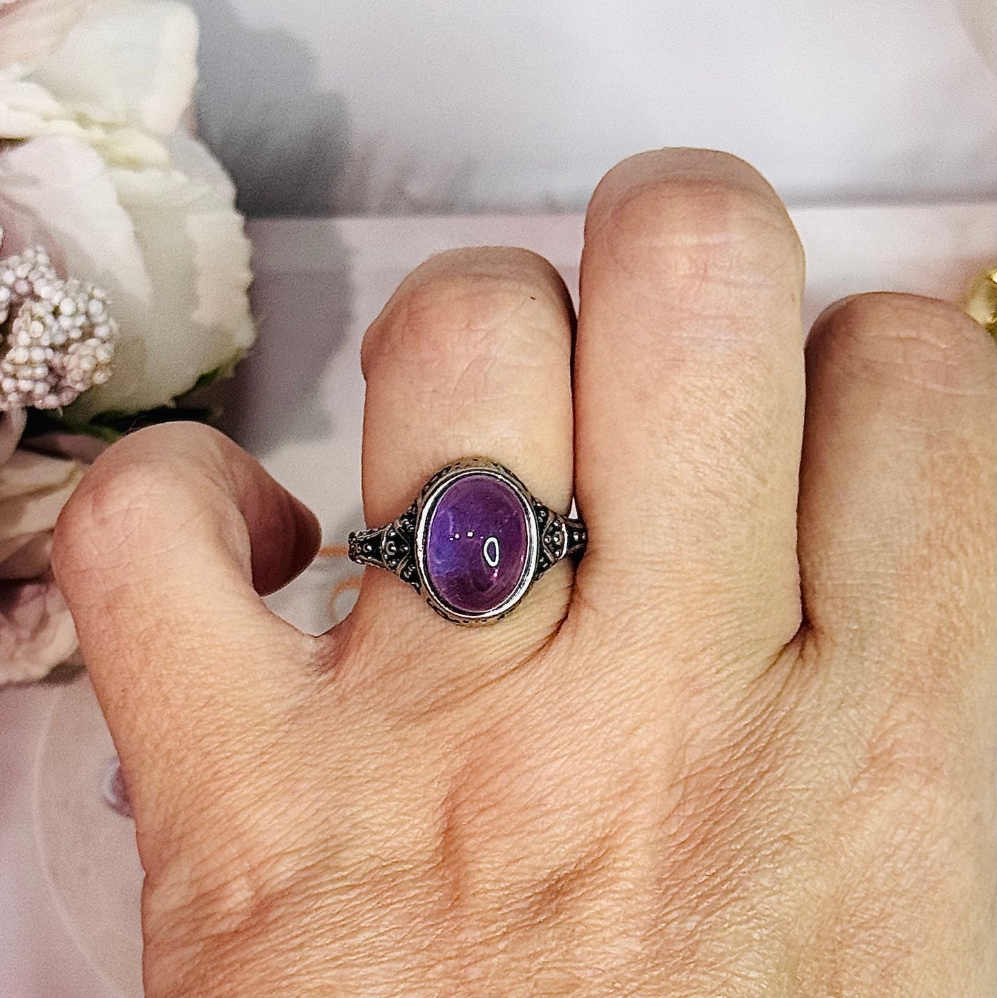 Beautiful Amethyst Adjustable Ring In Gift Bag