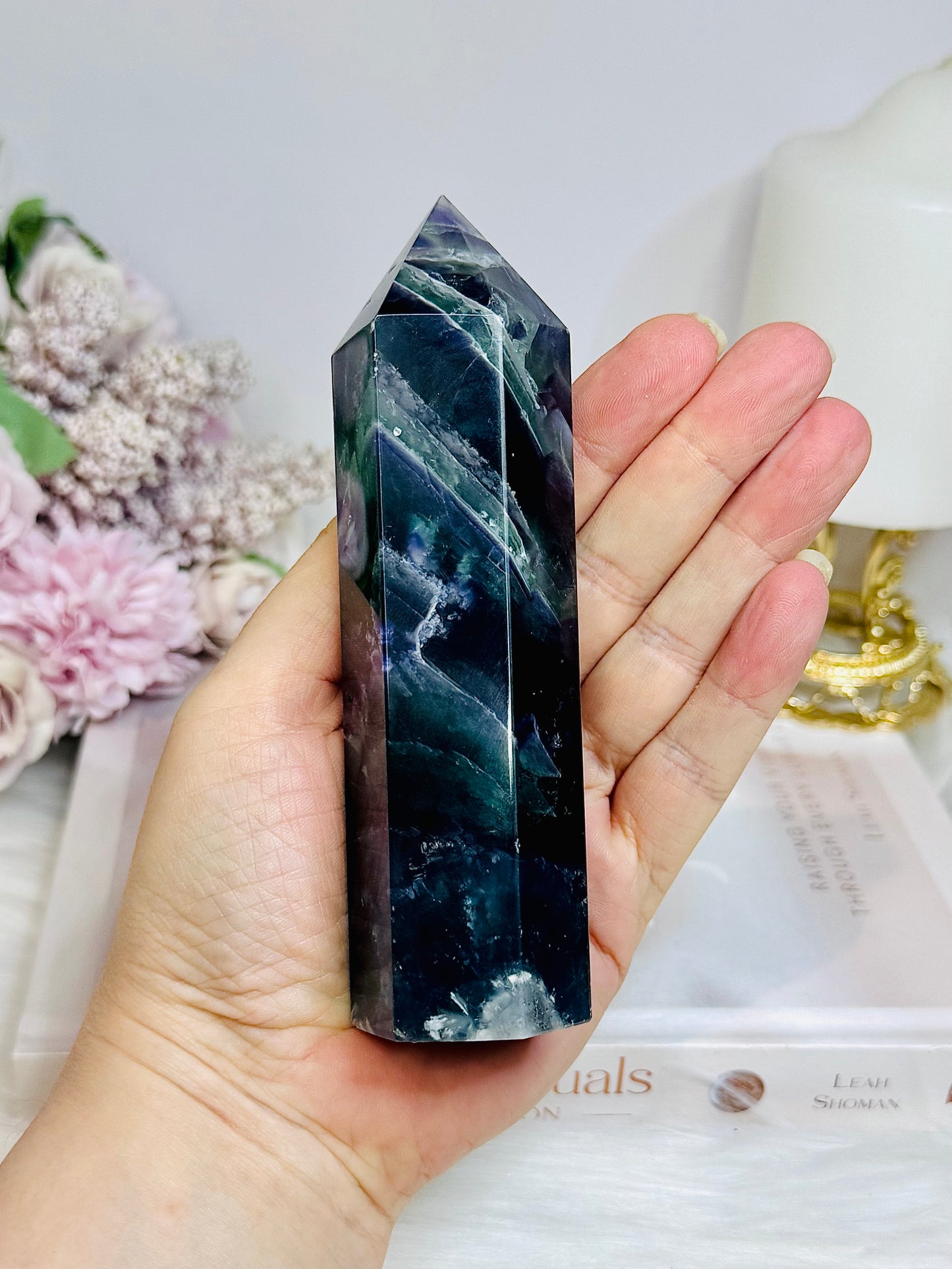 High Grade Rainbow Fluorite Tower 345g 13cm