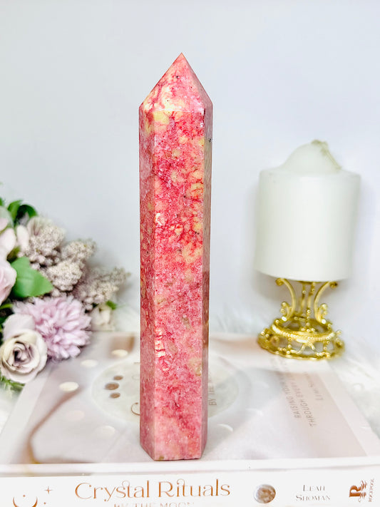 Rare Large Thulite Tower with Epidote Inclusions 20cm