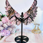 Classy & Fabulous Large 18.5cm (inc stand) Pink Rhodonite Carved Wings On Stand