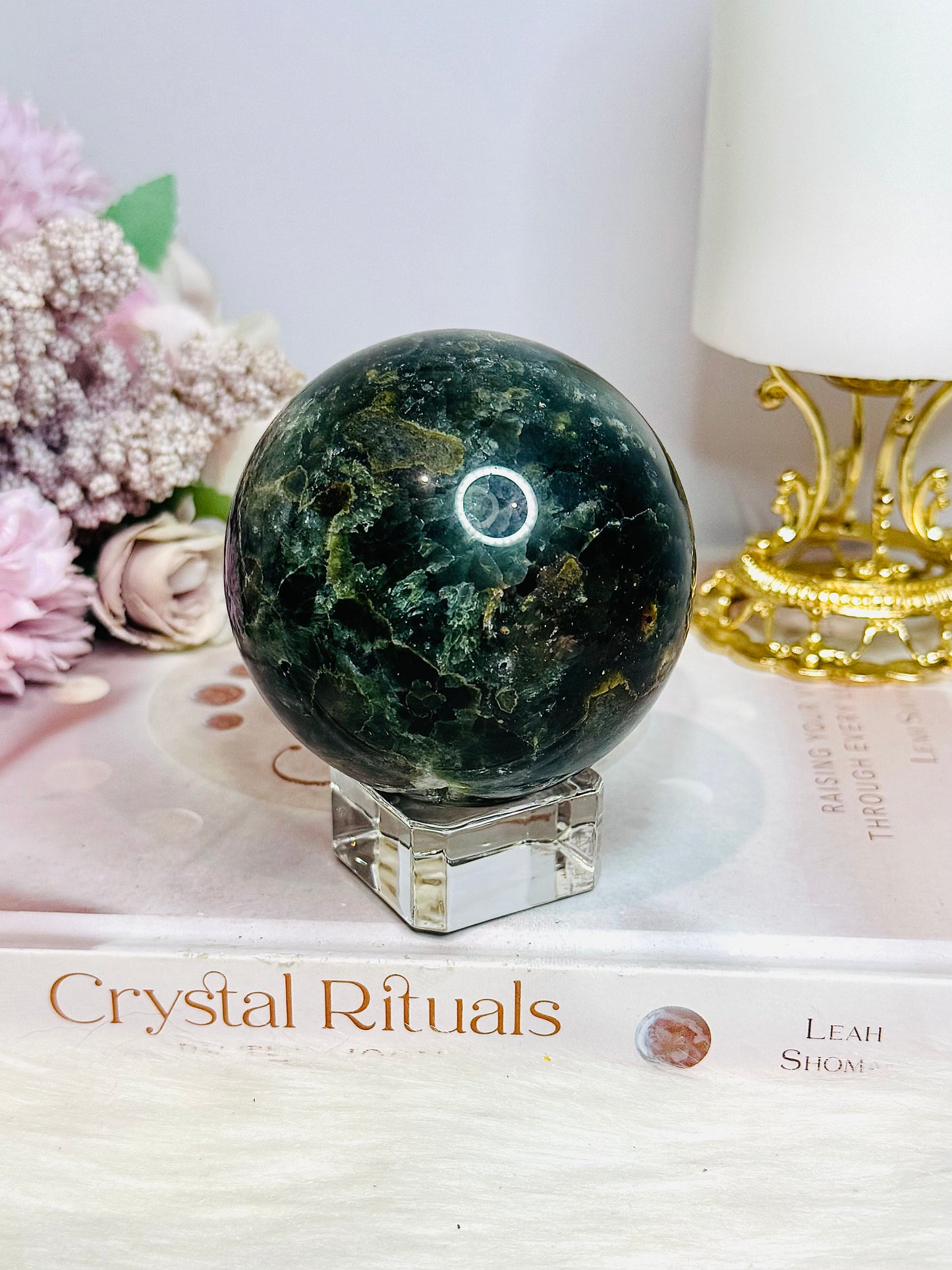 Large Green Jasper Druzy Sphere on Stand 490g