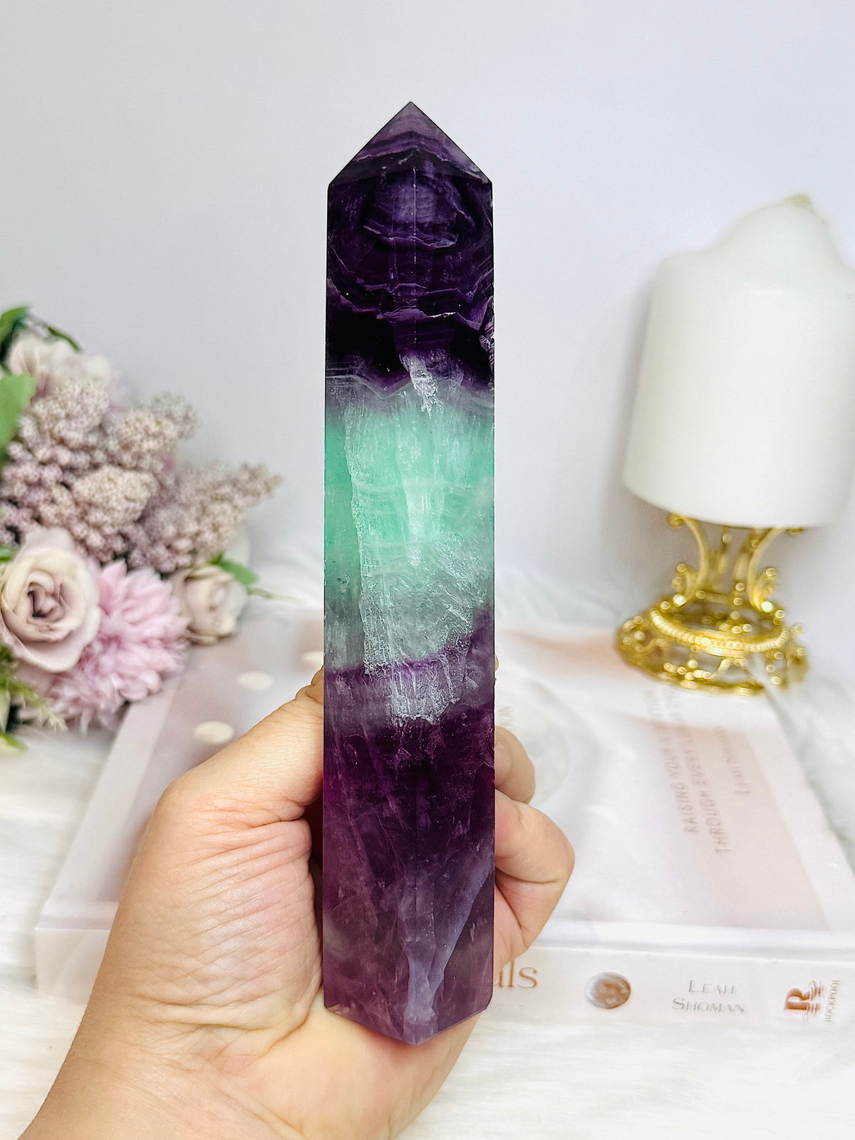 Large High Grade Watermelon Fluorite Tower 18cm
