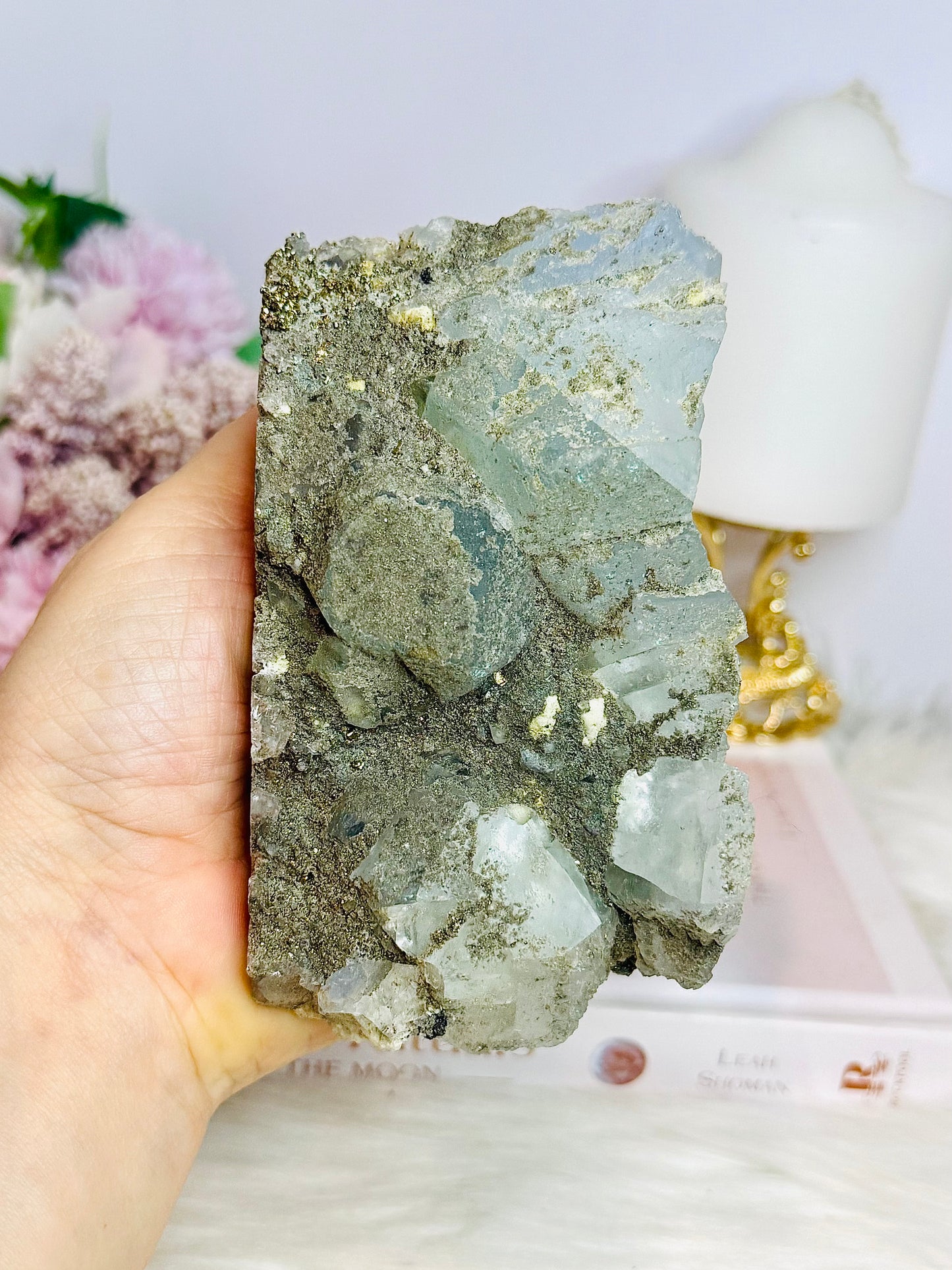 Rare Large Natural Blue Fluorite Specimen with Pyrite Inclusions 12cm 696g