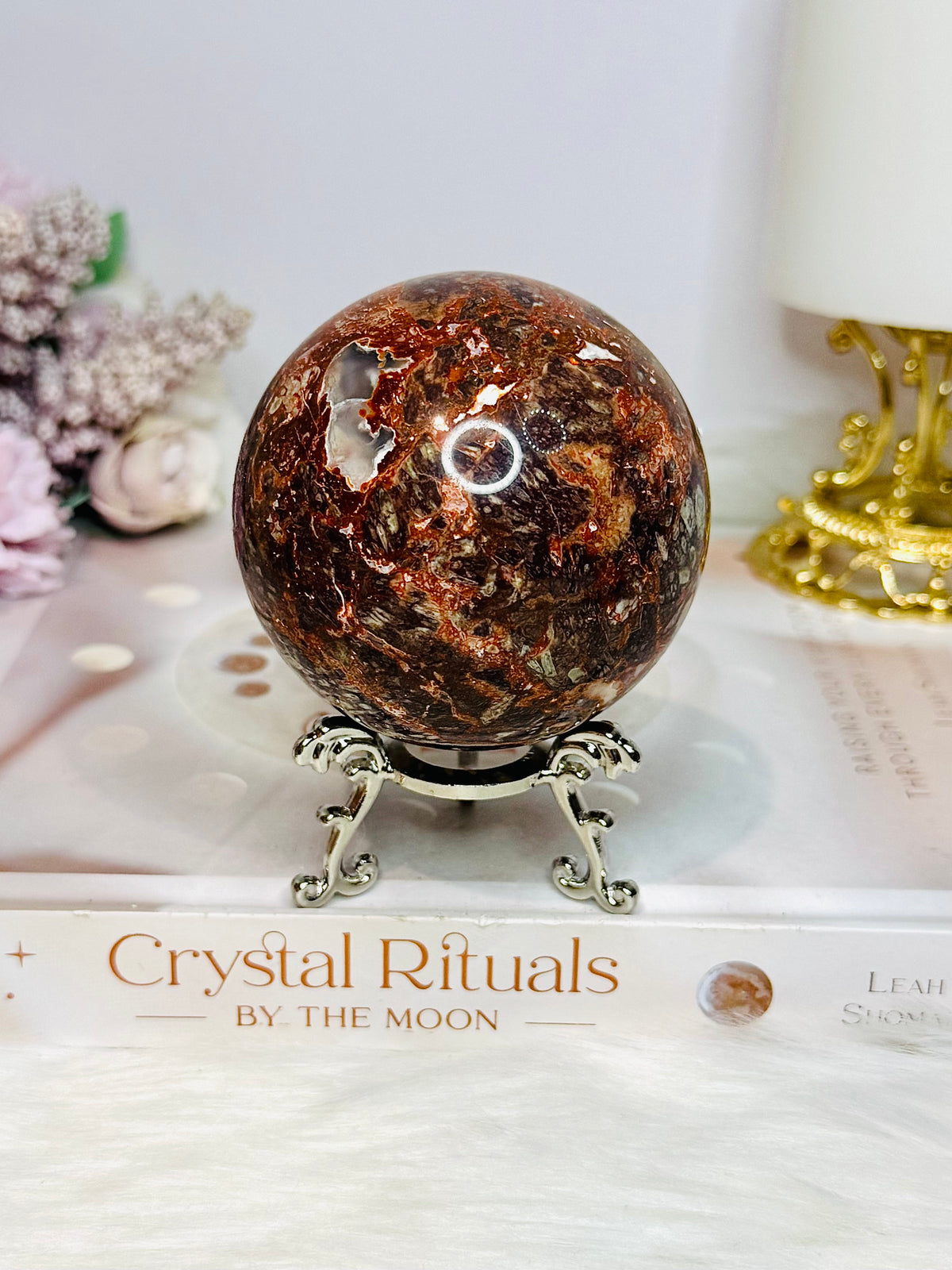 Large Money Agate Sphere on Stand 423g