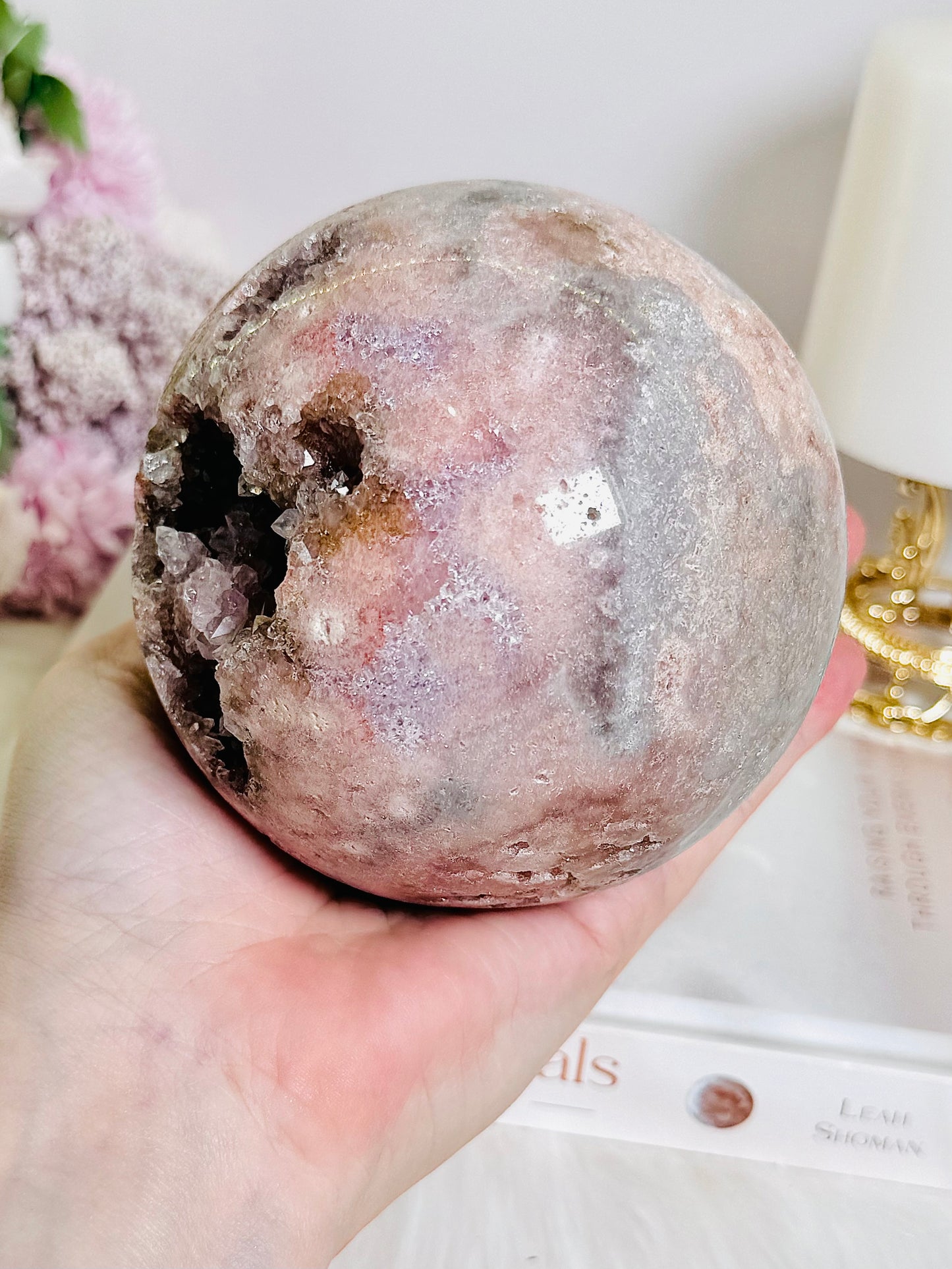 The Pink Amethyst QUEEN ~ Divine Large 10.5cm 1.2KG Druzy Pink Amethyst Sphere on Stand with Stunning Crystallisation