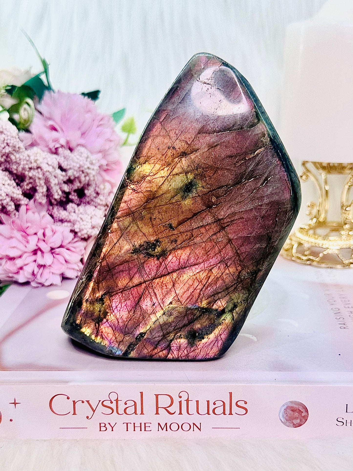 Wow!!!!!!! She Doesn’t Hide Her Flash!!!! Classy & Fabulous Large 742gram Labradorite Polished Freeform with Spectacular Pink Orange & Yellow Flash ~ Truly Divine Piece