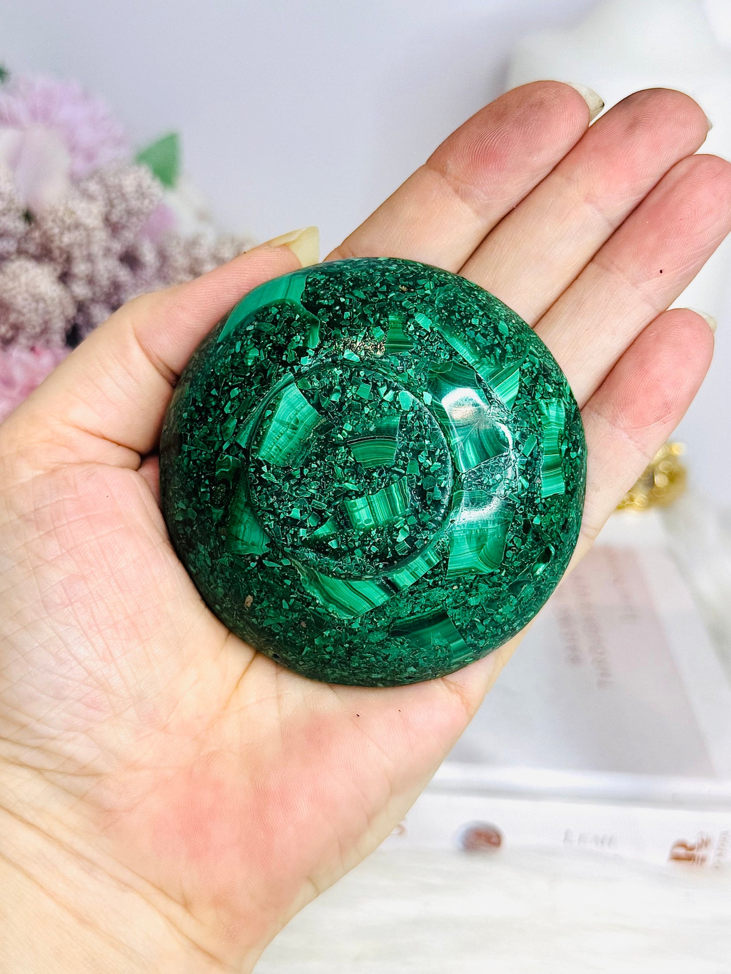 AAA Grade Malachite Carved Bowl 7.5cm