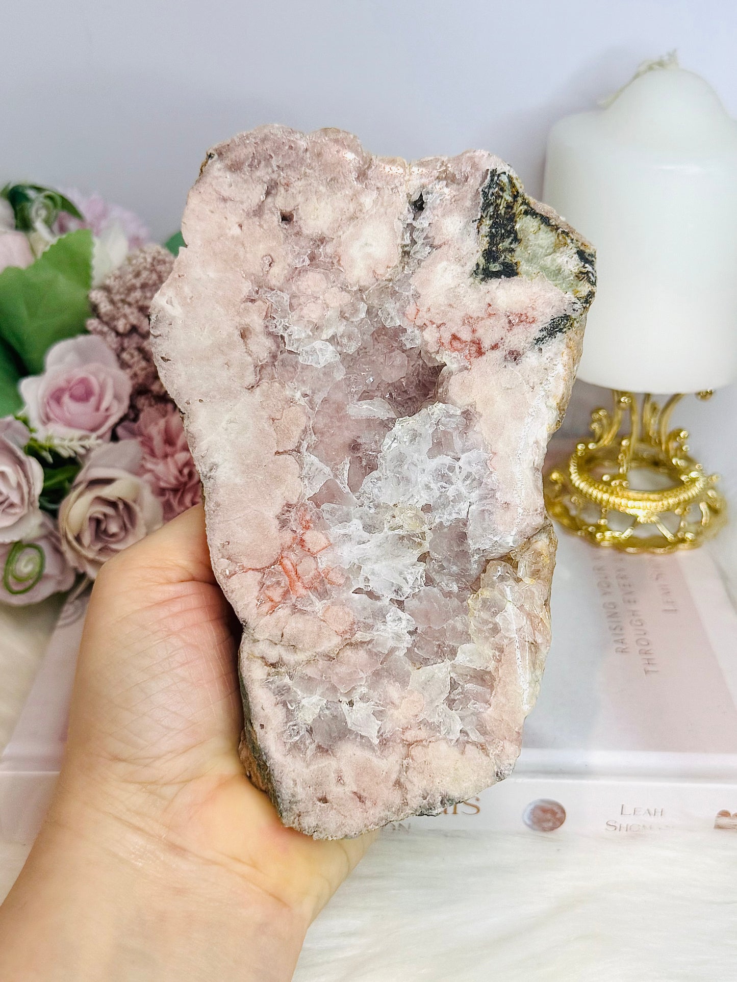 Natural Pink Amethyst Druzy Slab 490g 16cm