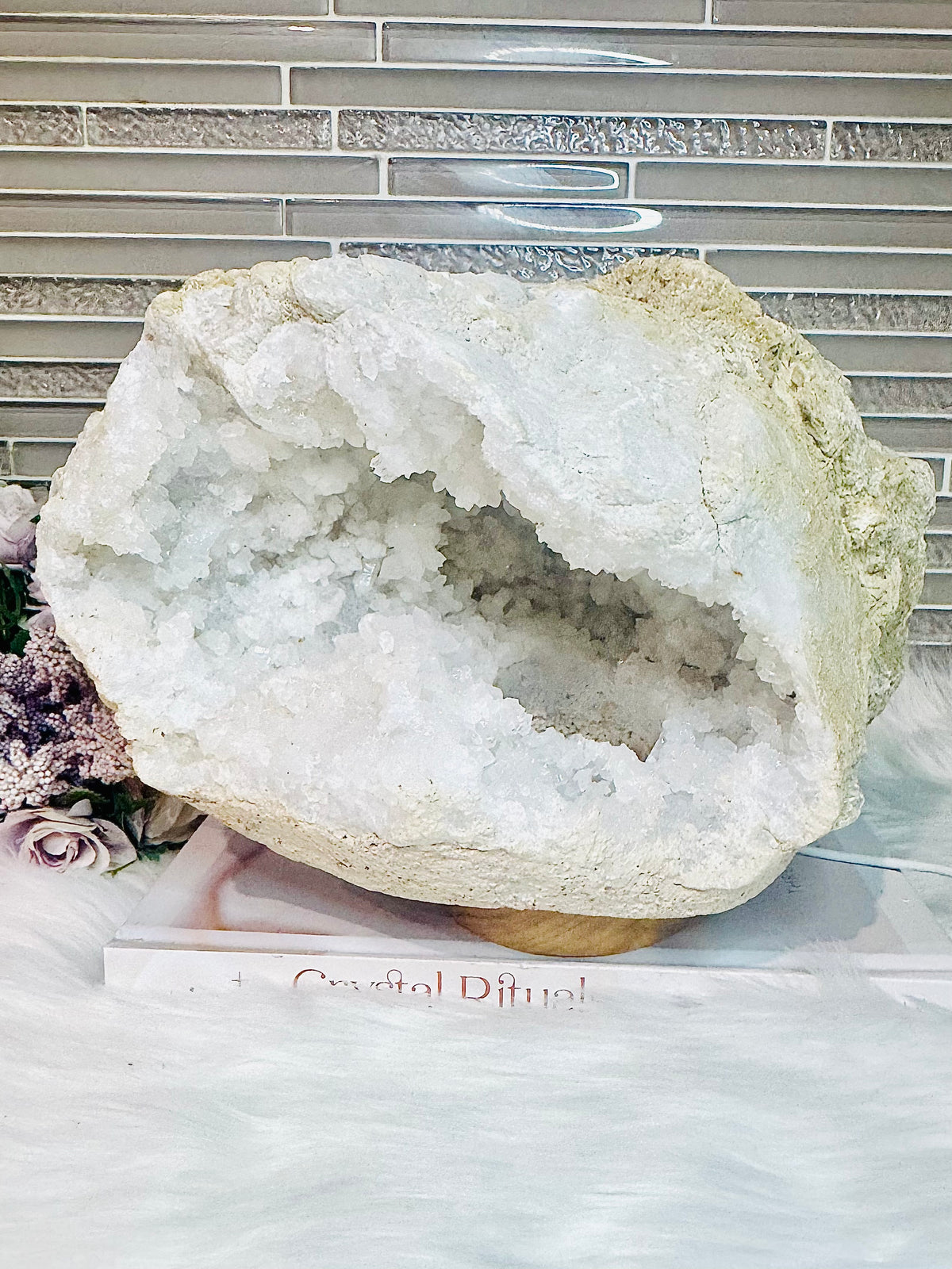 Huge Natural Moroccan Geode with Multicoloured Light Lamp 3.7KG