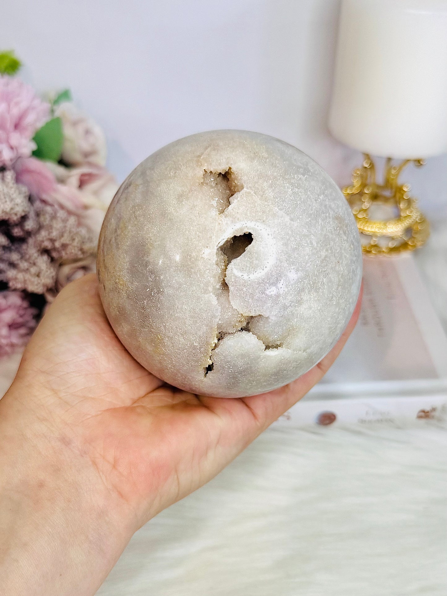 ⚜️ SALE ⚜️ Gorgeous Huge Natural Druzy Pink Amethyst Sphere on Stand 921grams