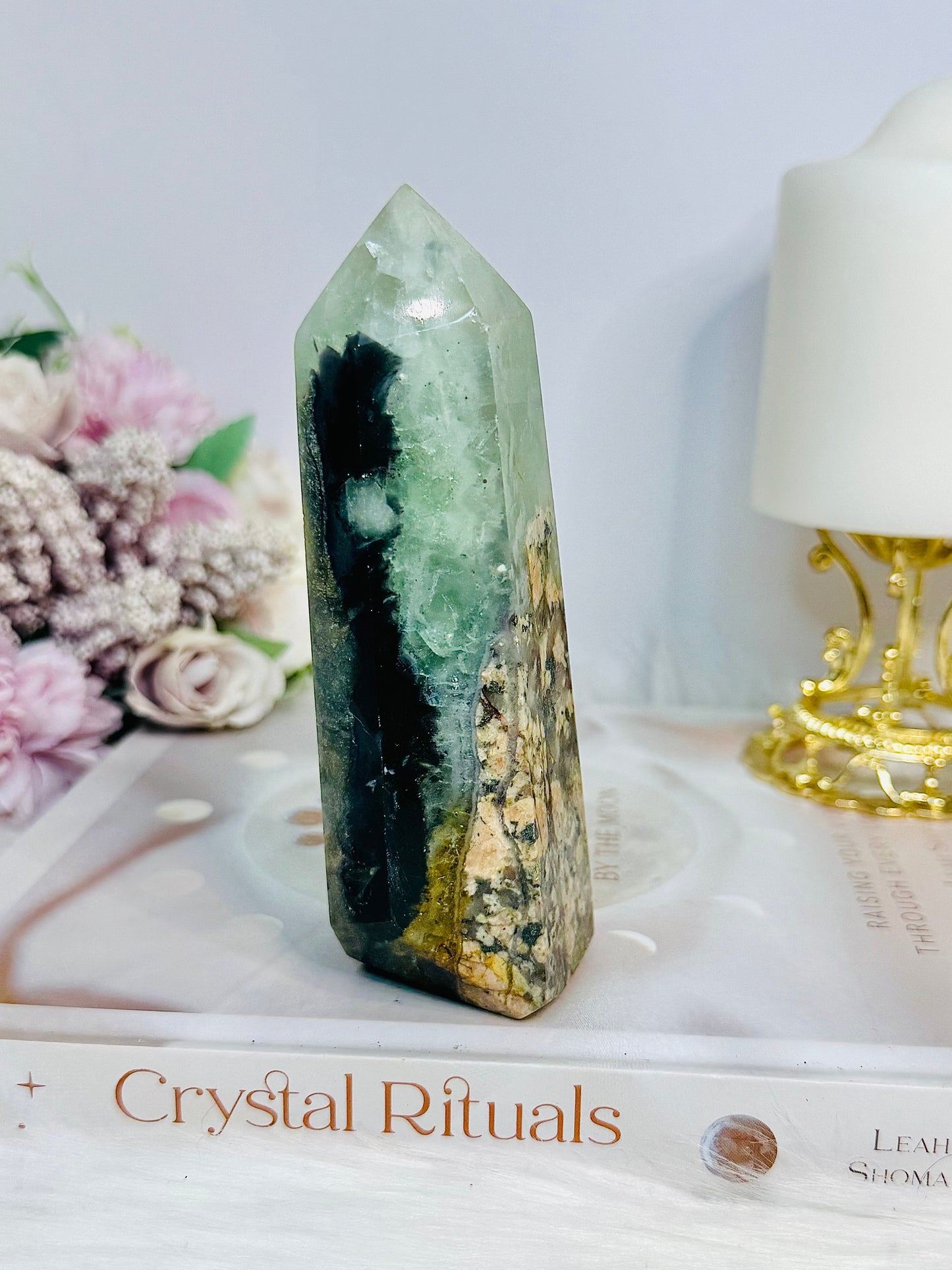 Large Green Brecciated Fluorite Tower 13cm