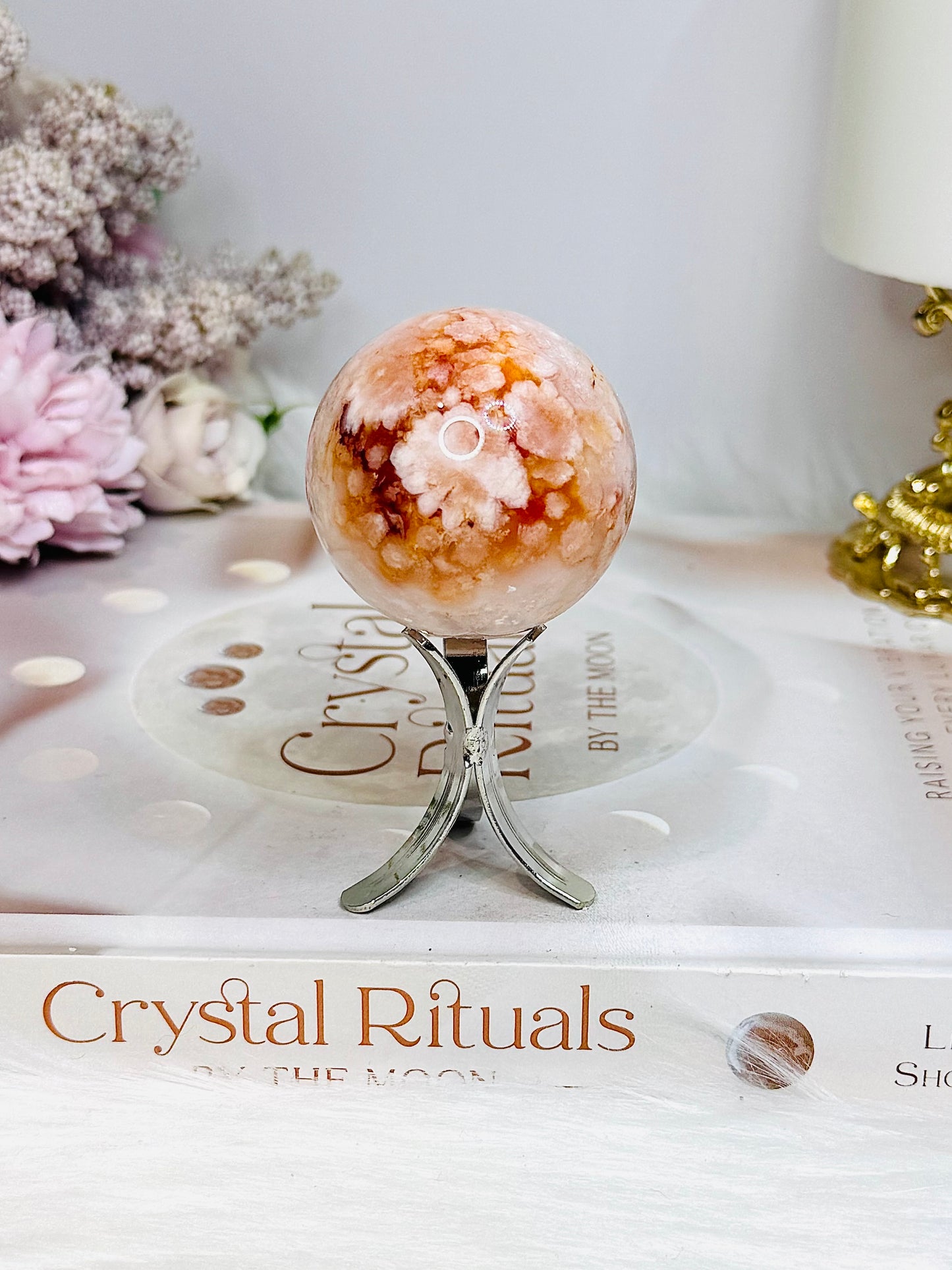 Carnelian Flower Sphere on Stand 106g