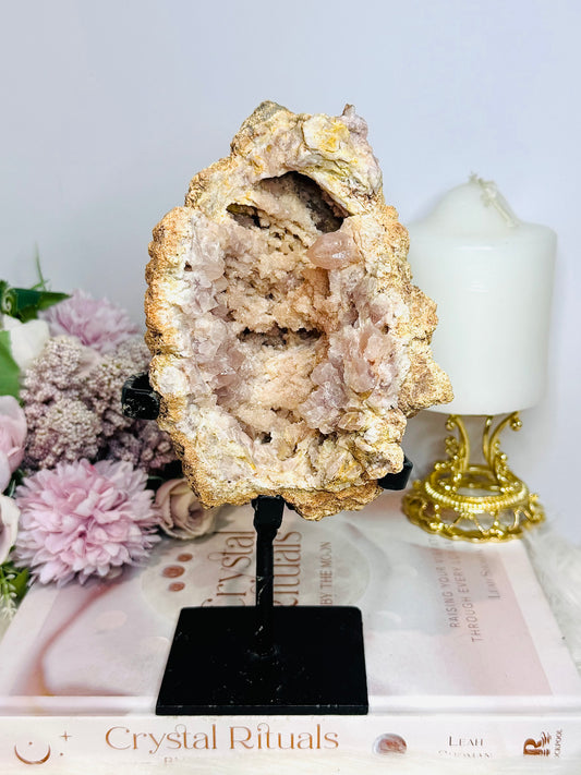 Large Pink Amethyst Druzy Geode On Stand From Brazil 904g