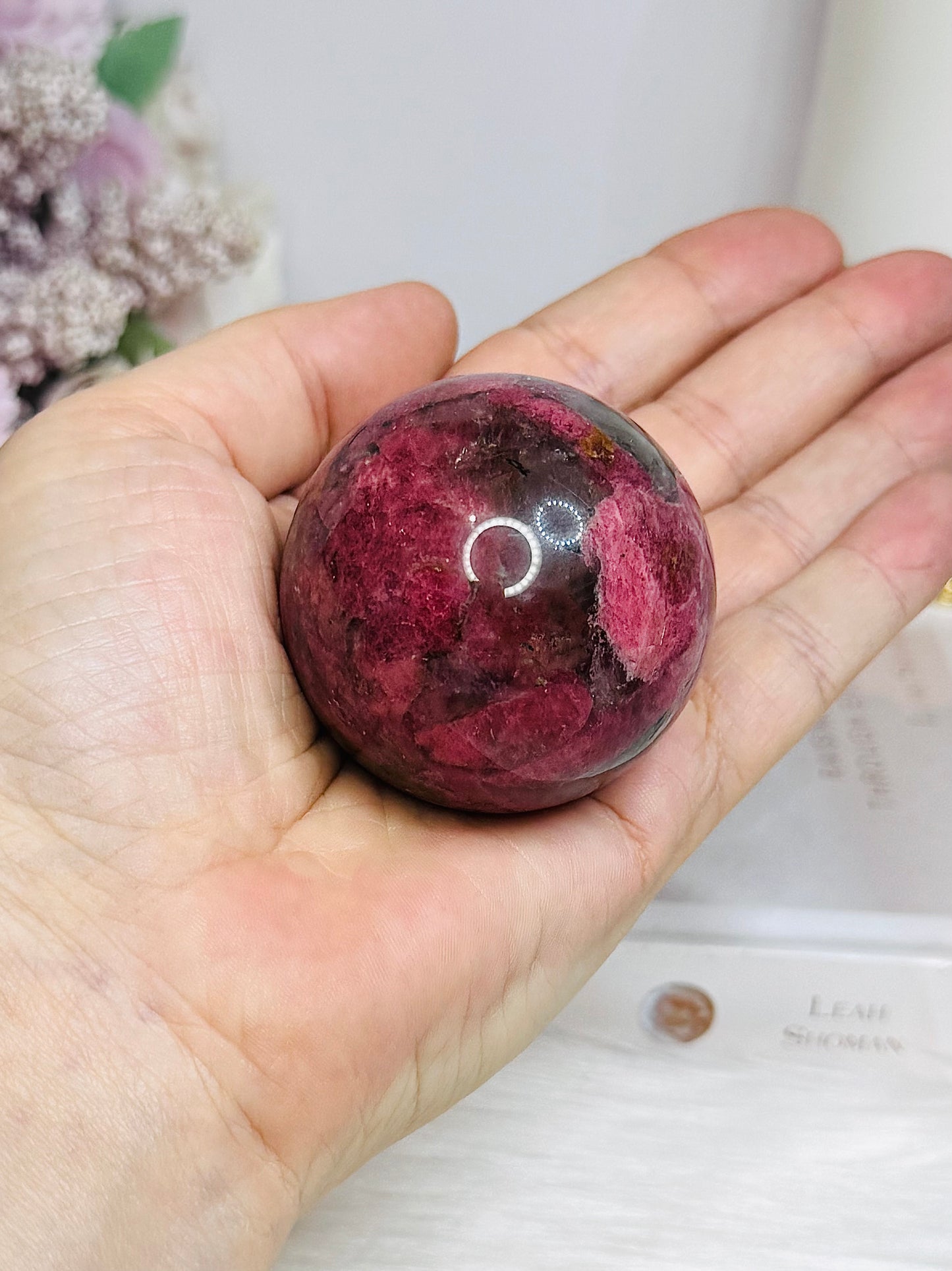High Grade Rhodonite Sphere On Stand 200g