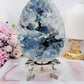 Huge 1.77KG Natural Blue Celestite Druzy Egg On Stand