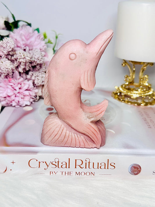 Absolutely Beautiful Perfectly Carved Pink Opal Dolphin 12cm