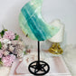 Large Sky Blue Quartz Carved Chunky Moon On Stand 25cm 626grams