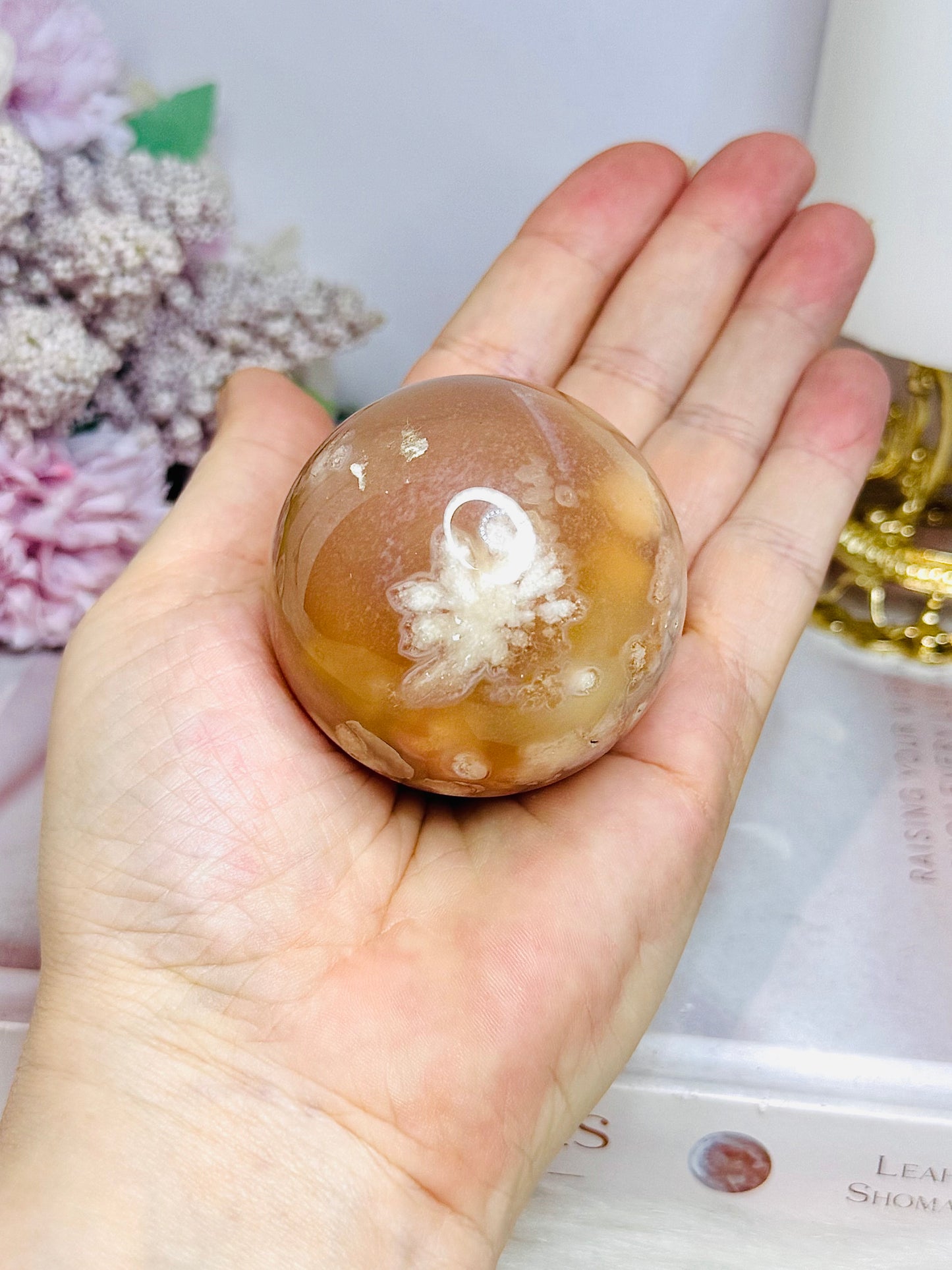Flower Agate Sphere on Stand 192g