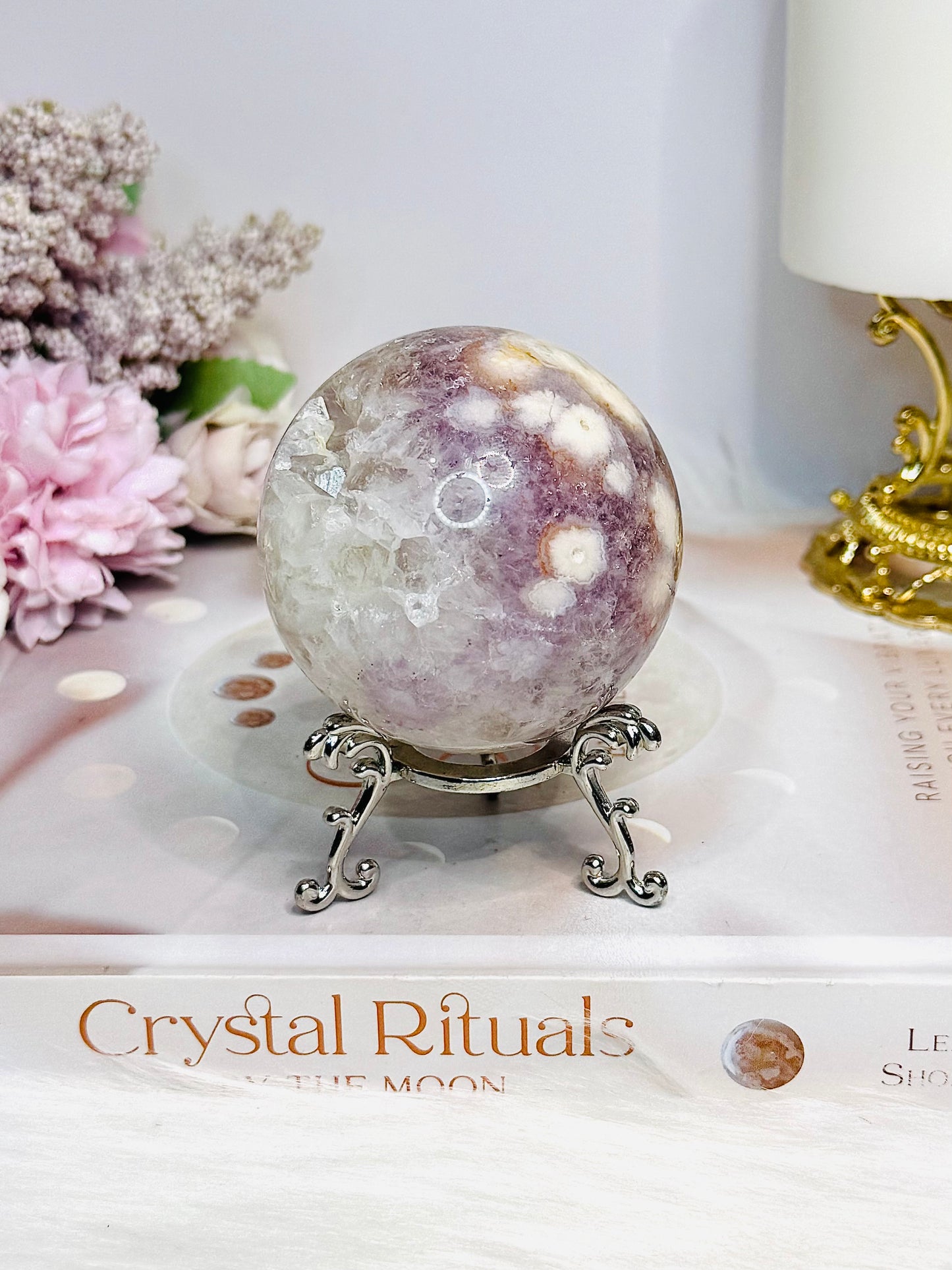 High Grade Pink Amethyst Druzy Sphere on Stand 288g