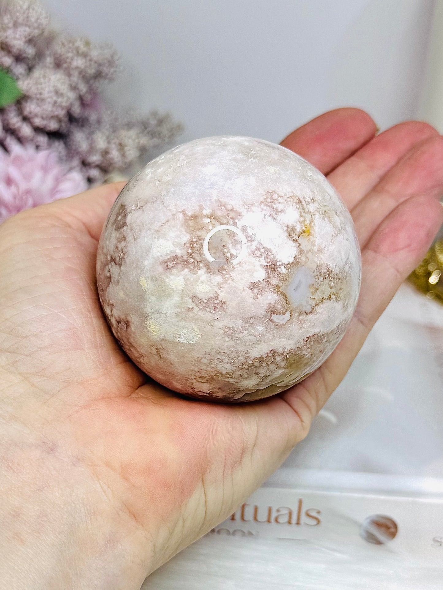 Druzy Flower Agate Sphere on Stand 301g