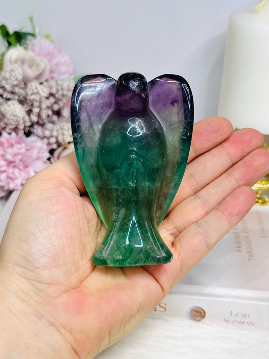 Large Rainbow Fluorite Angel Carving 9.5cm
