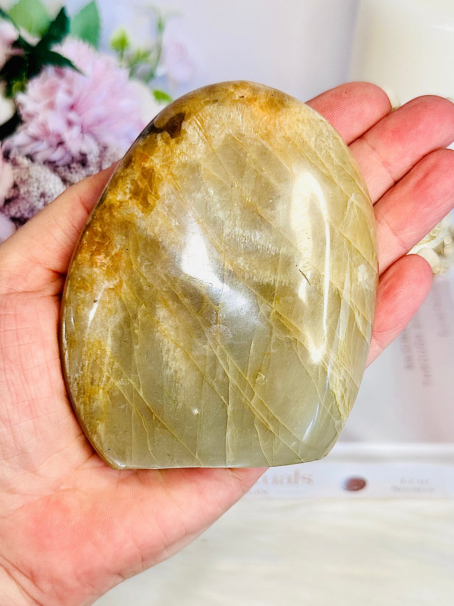 Soothing & Calming ~ Stunning Peach Moonstone Freeform With Amazing Flash 296grams