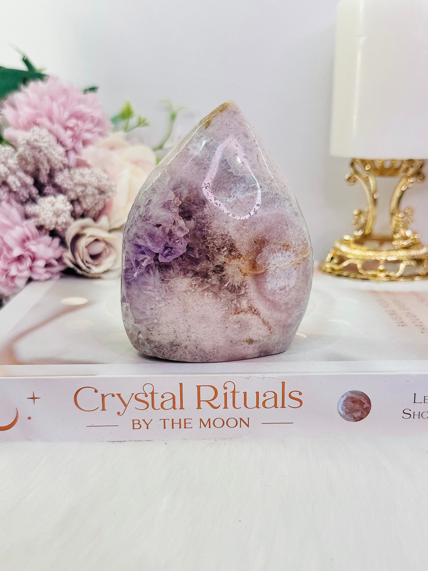 Classy & Fabulous Chunky 319gram Druzy Pink Amethyst Carved Flame | Freeform From Brazil