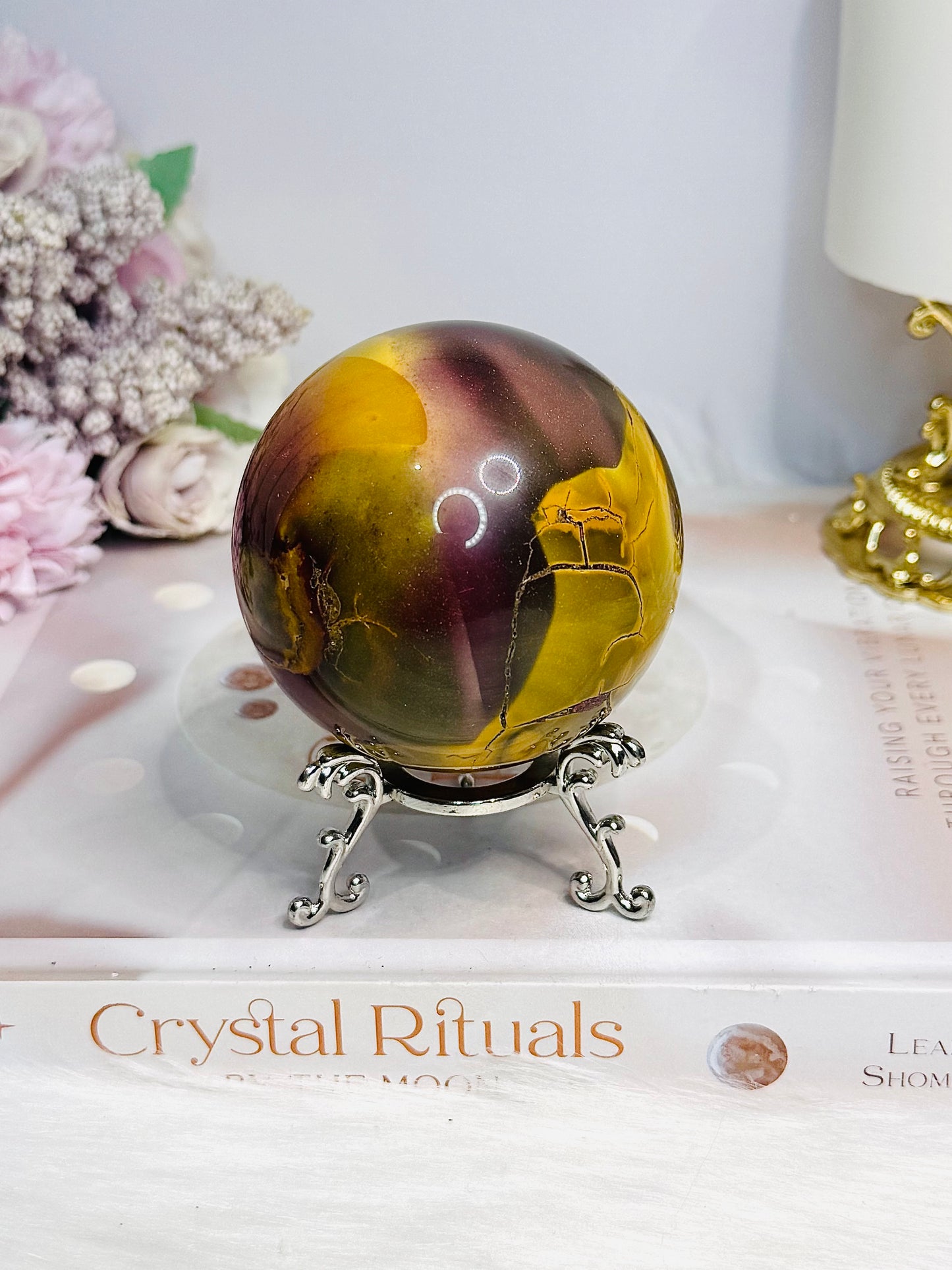 Large Mookaite Jasper Sphere on Stand 371g