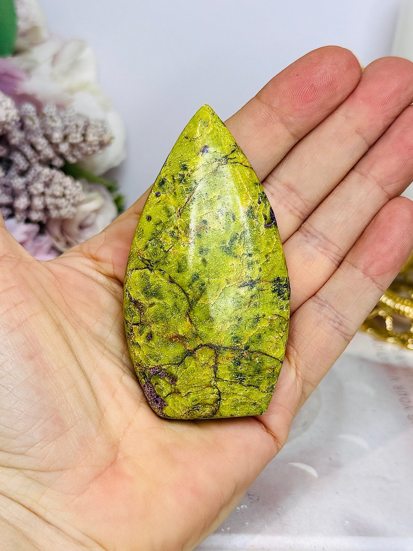 Rare Natural Stitchtite | Atlantisite Carved Freeform | Flame 8cm