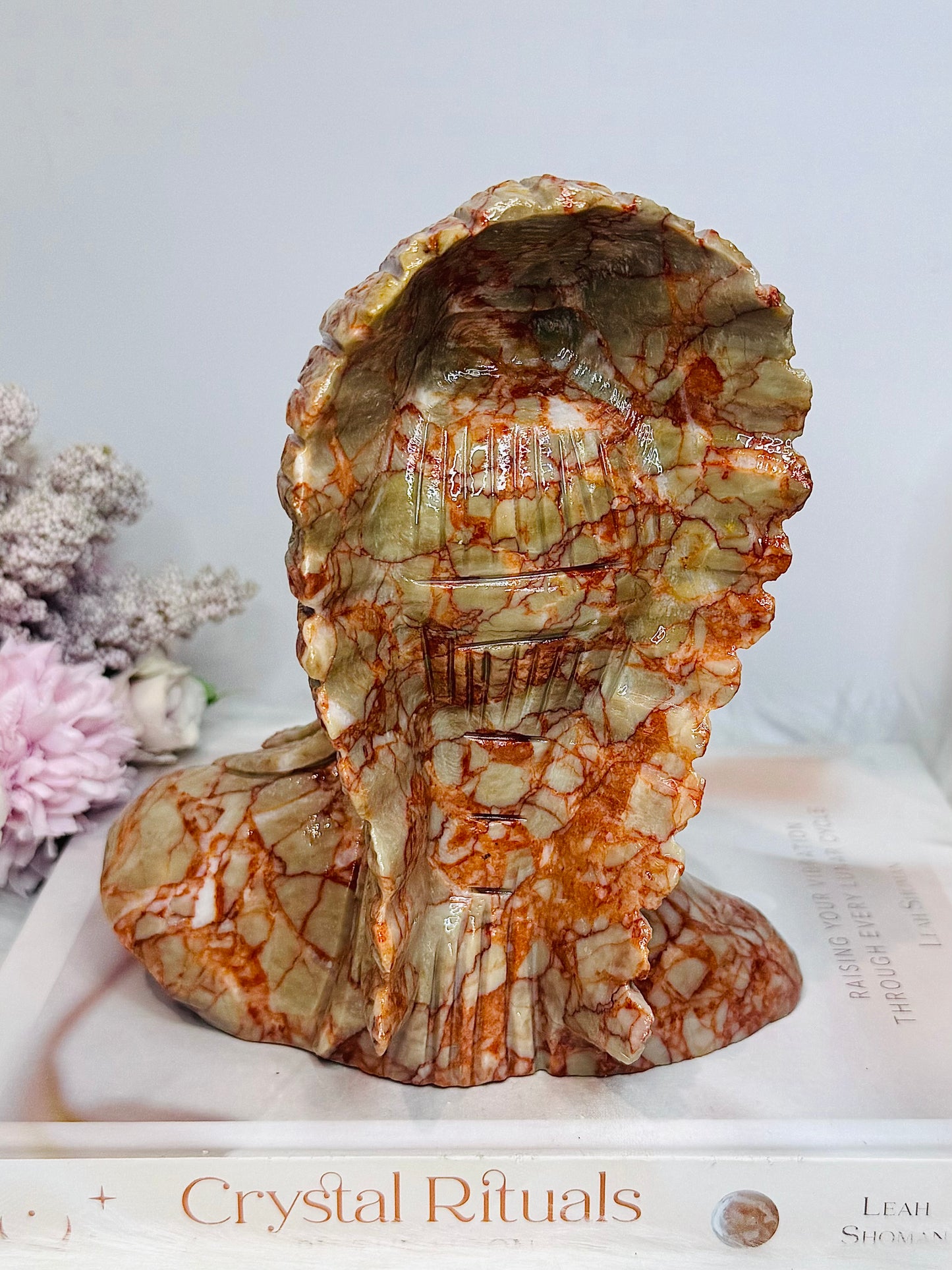 Large Red Vein Jasper Carved American Indian Chief 17cm 1.65KG