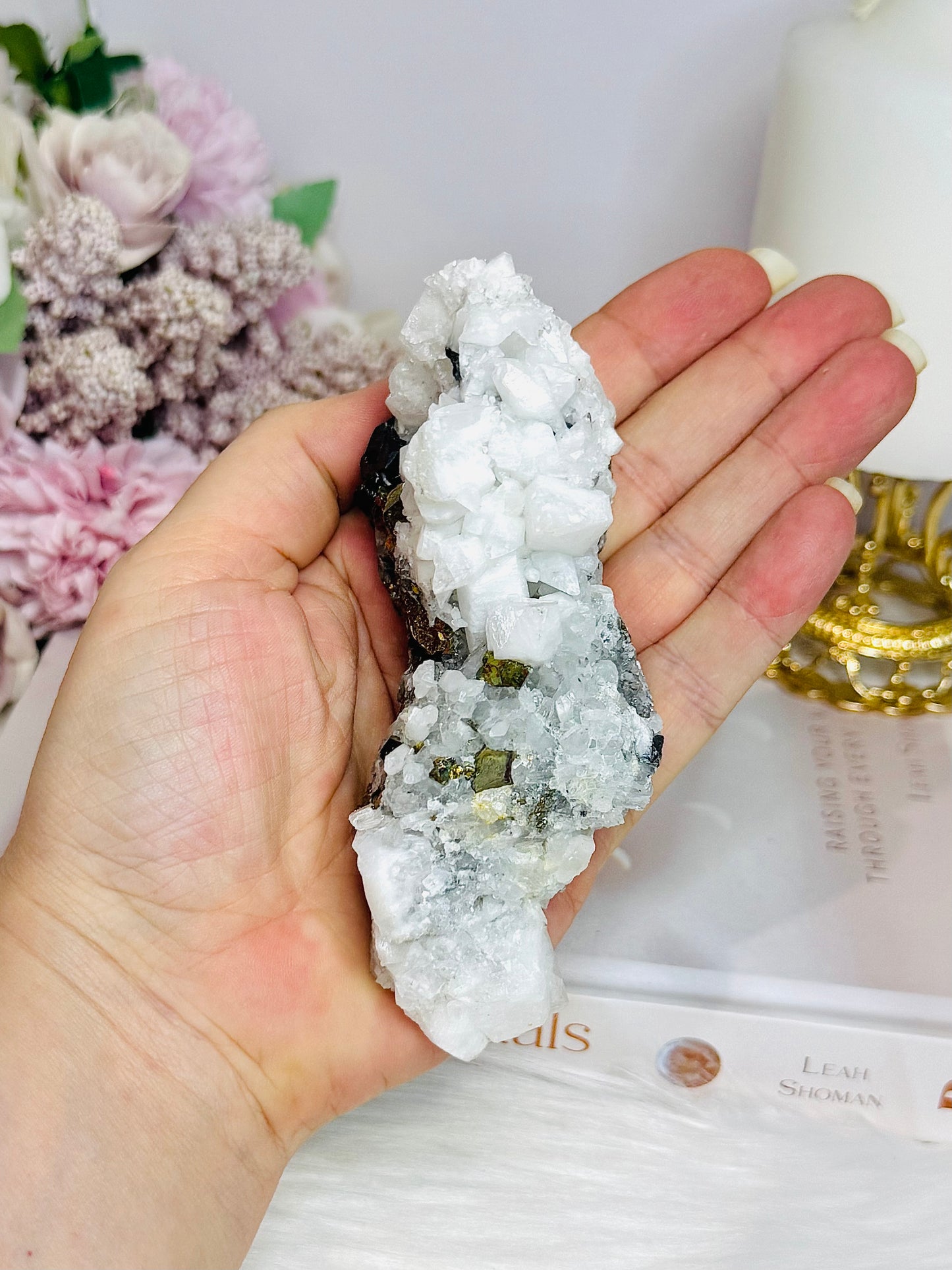 Natural Calcite Specimen with Pyrite & Black Tourmaline Inclusions 11.5cm 252g