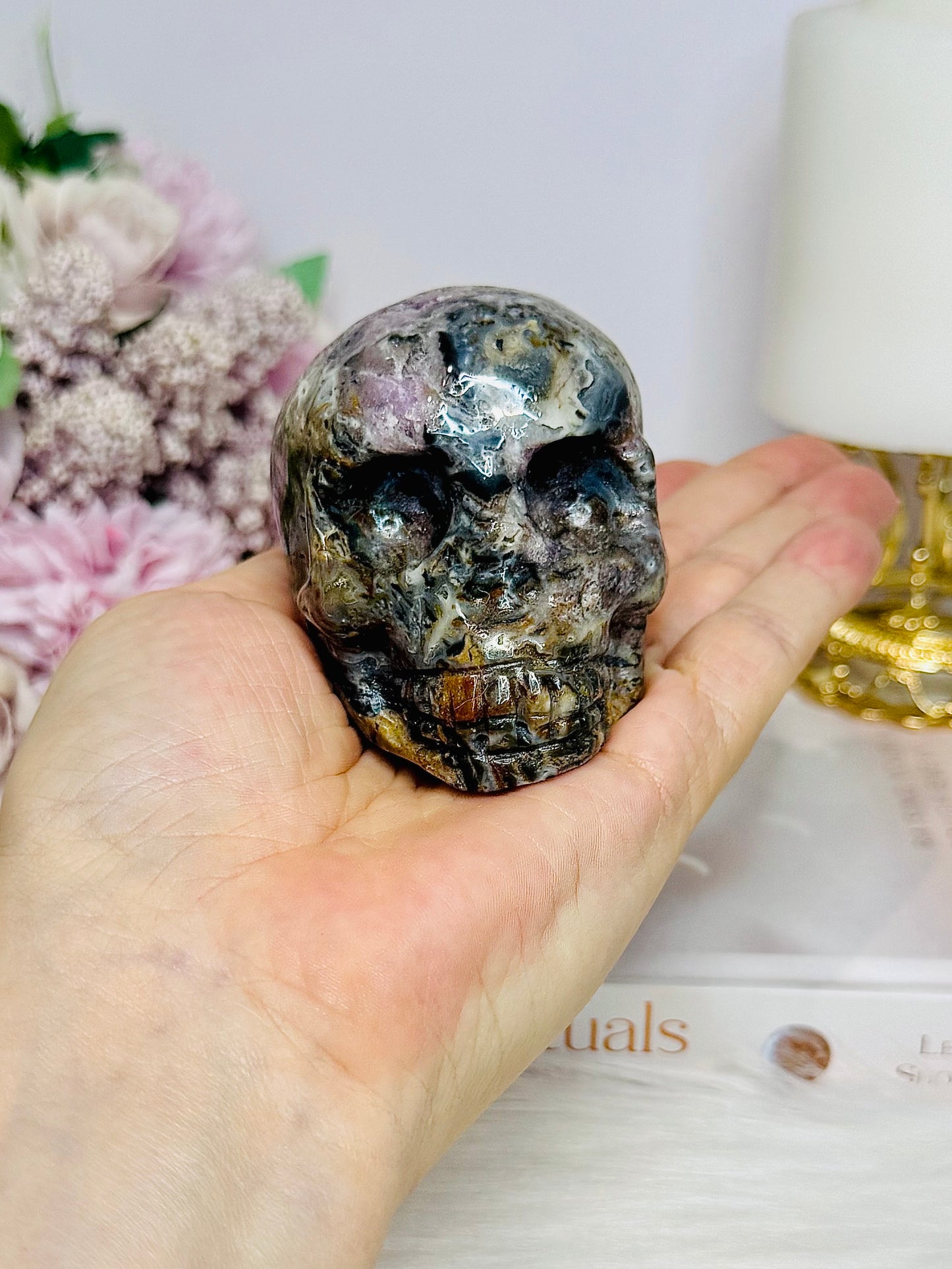 Root Fluorite Carved Skull 8cm 323g