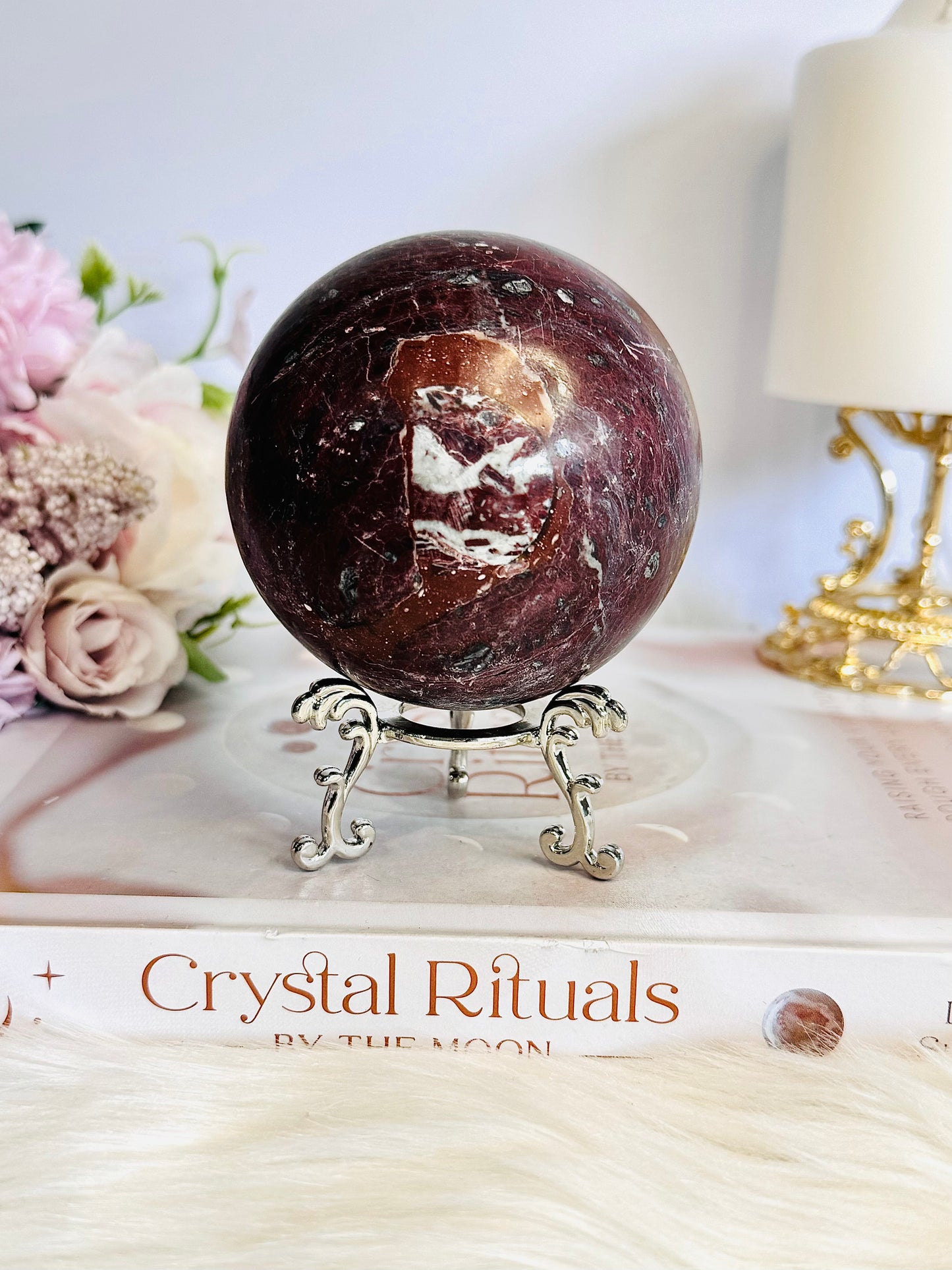 Large 549gram Red Onyx Sphere on Stand