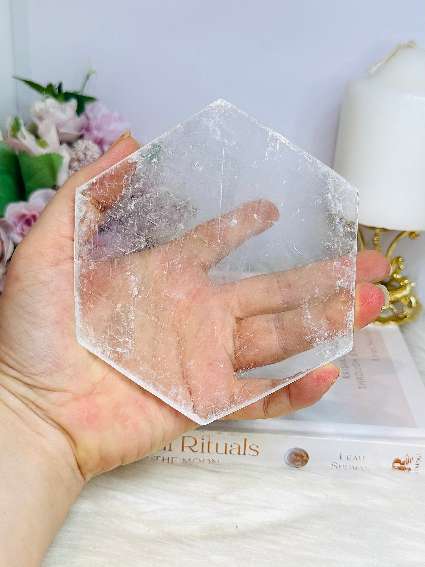Natural Selenite Hexagon Charging Slab 12cm