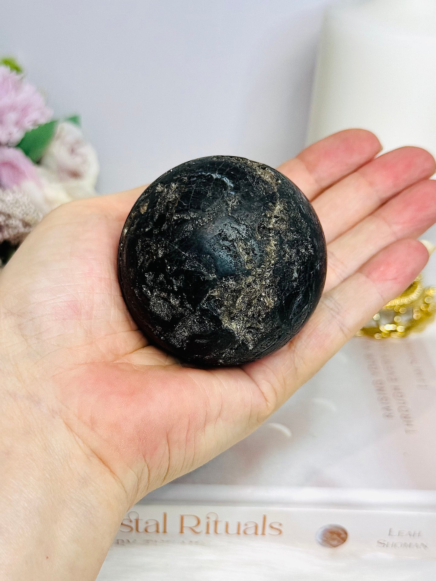 Natural Black Sphalerite Sphere on Stand 377g