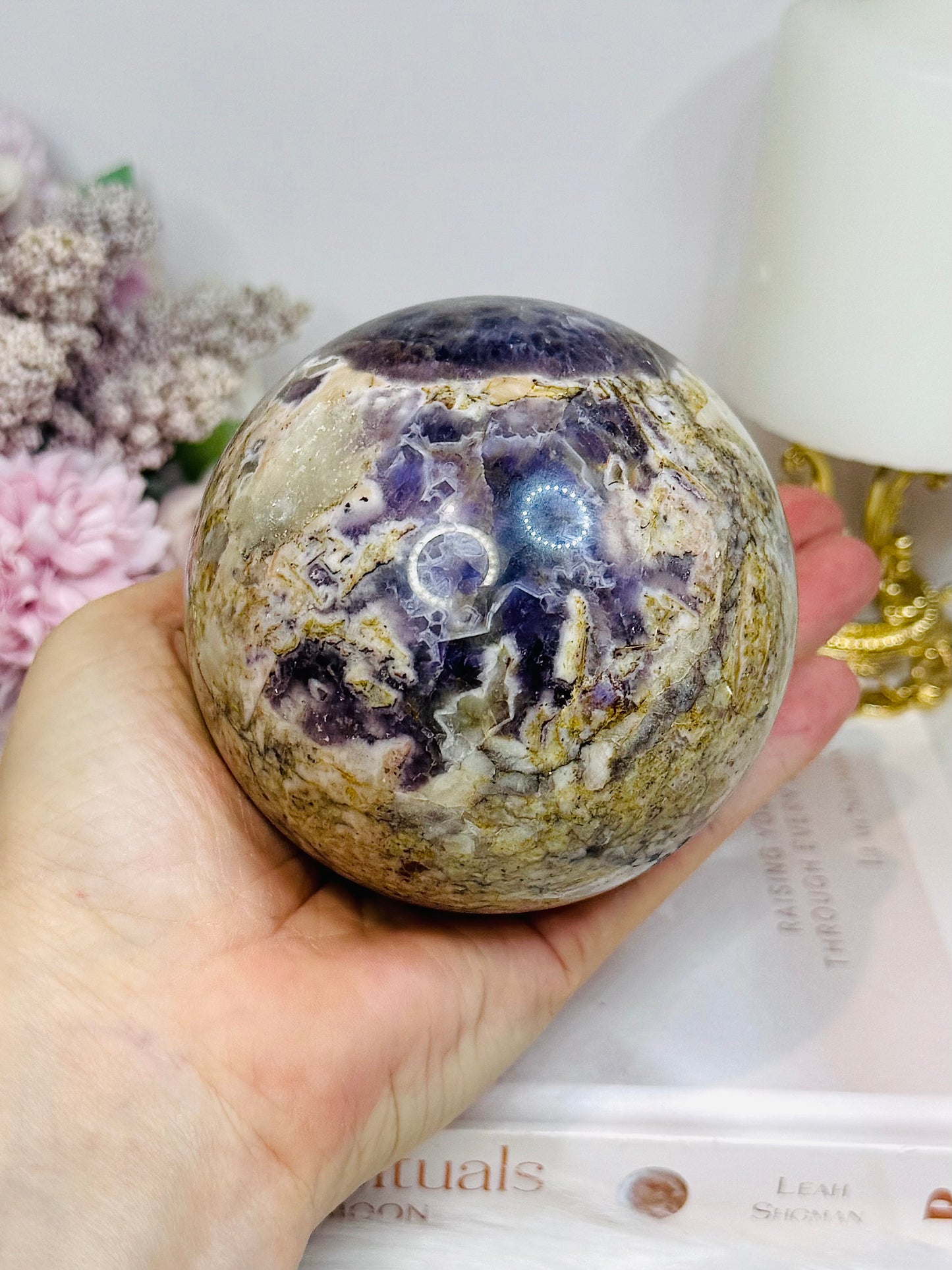 Large Chevron Amethyst Sphere on Stand 926g