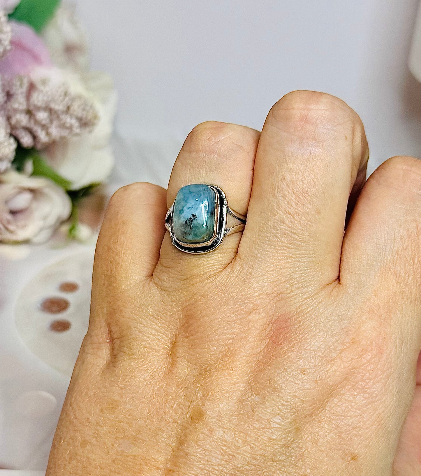 Sterling Silver 925 Larimar Ring Size 7