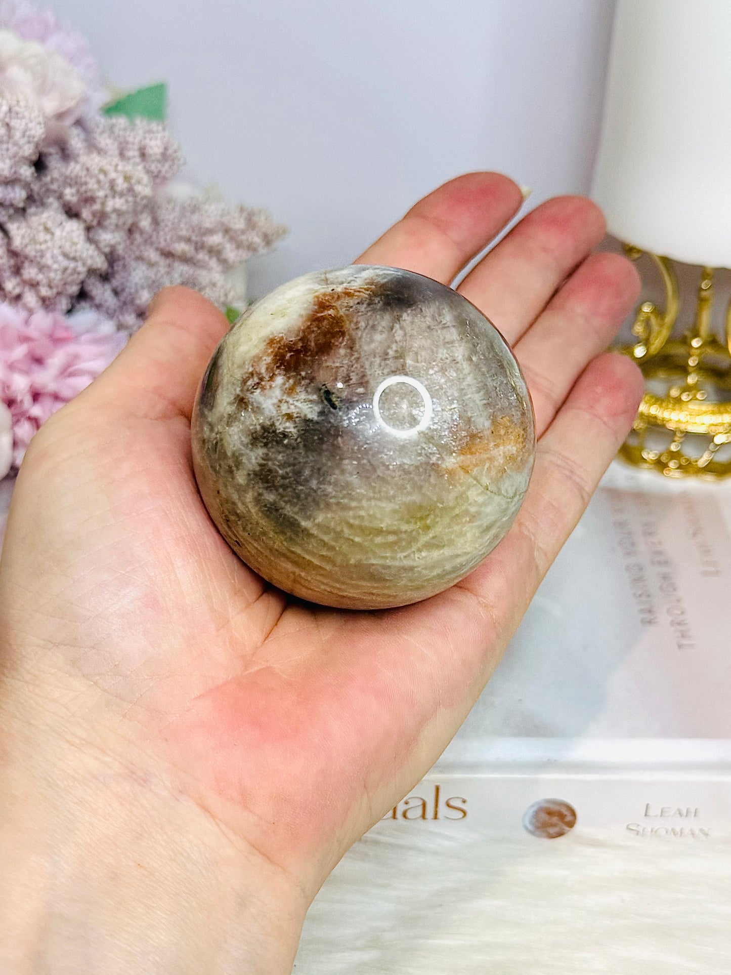 Moonstone Sphere with Blue Flash on Stand 274g