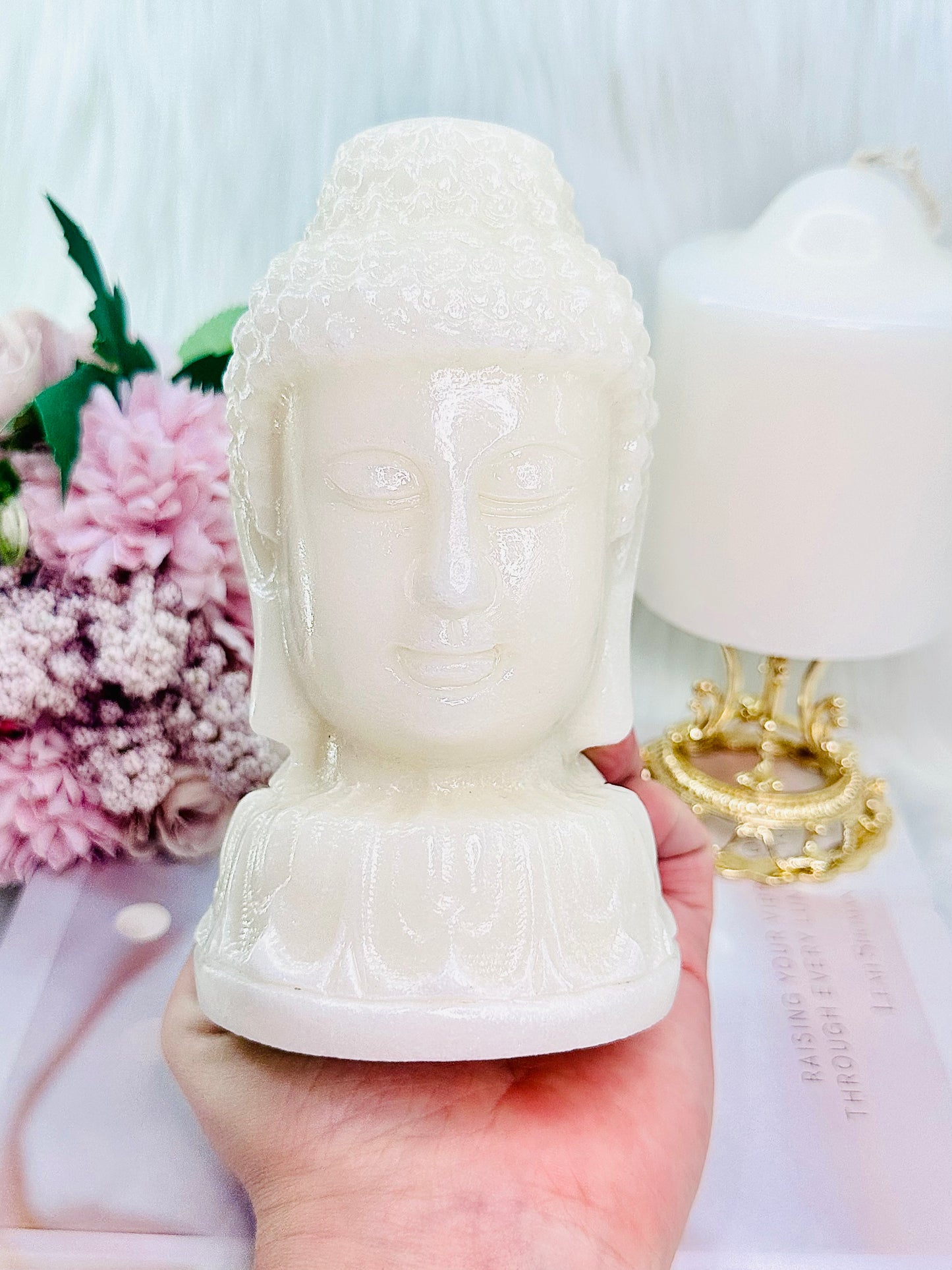 Peace & Harmony ~ Gorgeous Large White Jade Buddha Head Carving 1.1KG