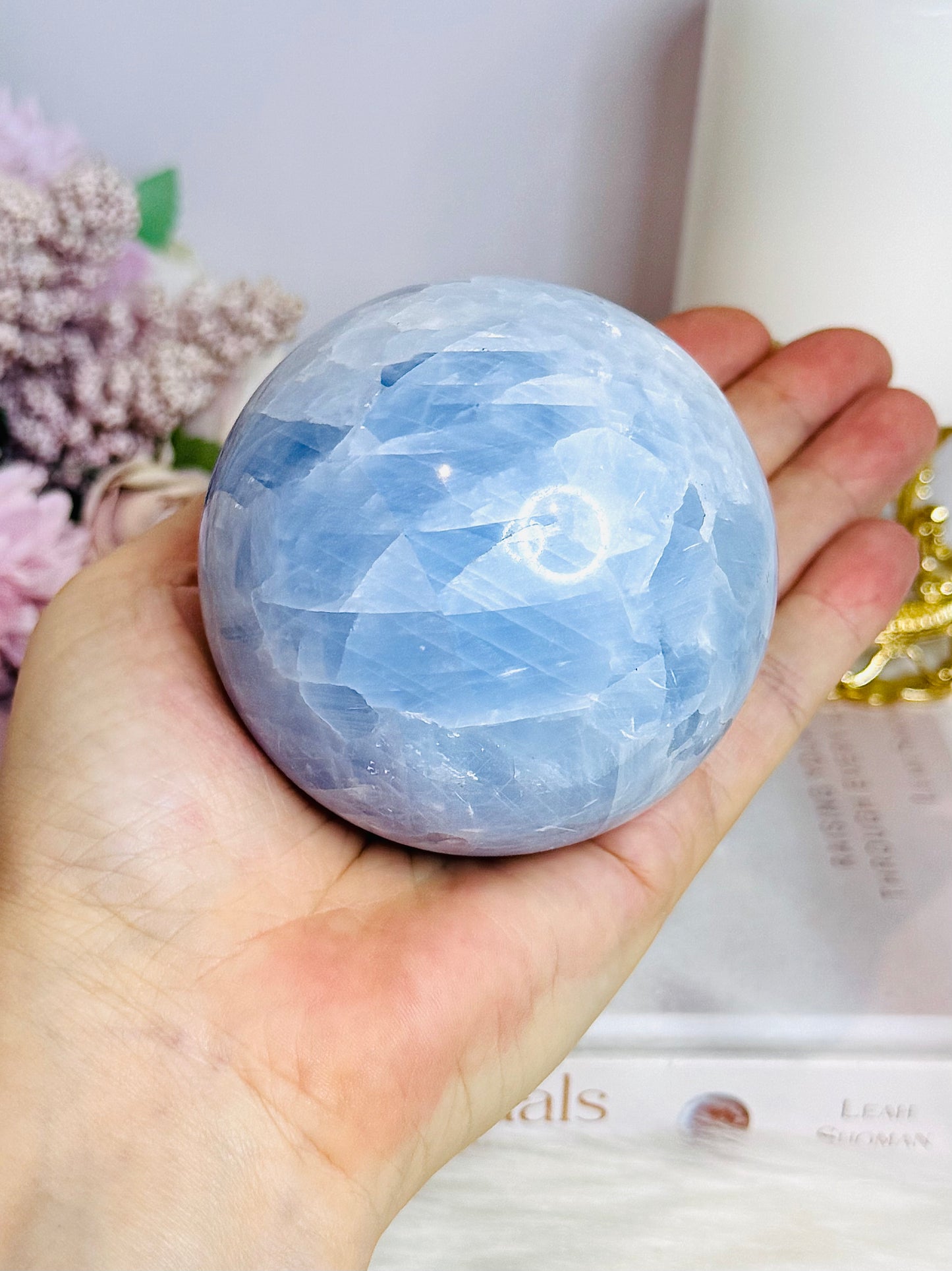 Blue Calcite Large Sphere on Stand 578g