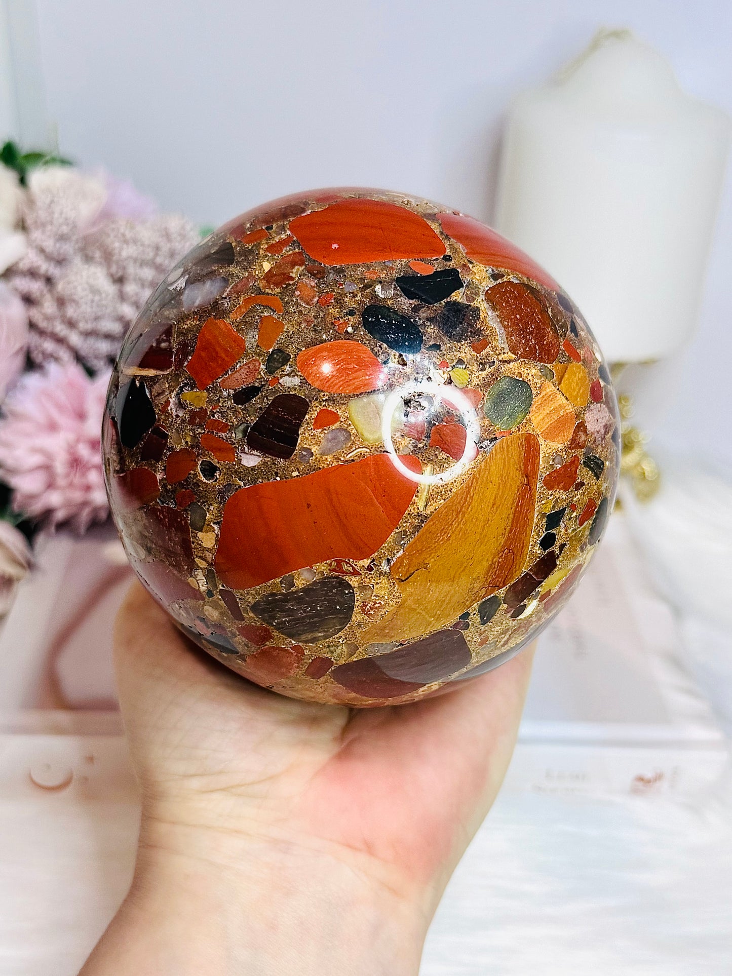 Huge Natural Pudding Stone Sphere on Stand 1.4KG