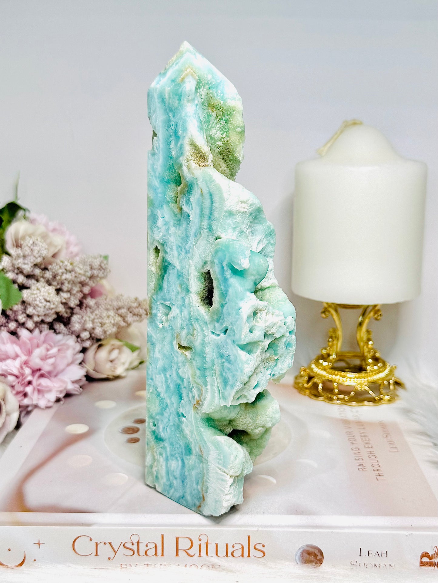 Large Blue Hemimorphite Druzy Tower 19cm