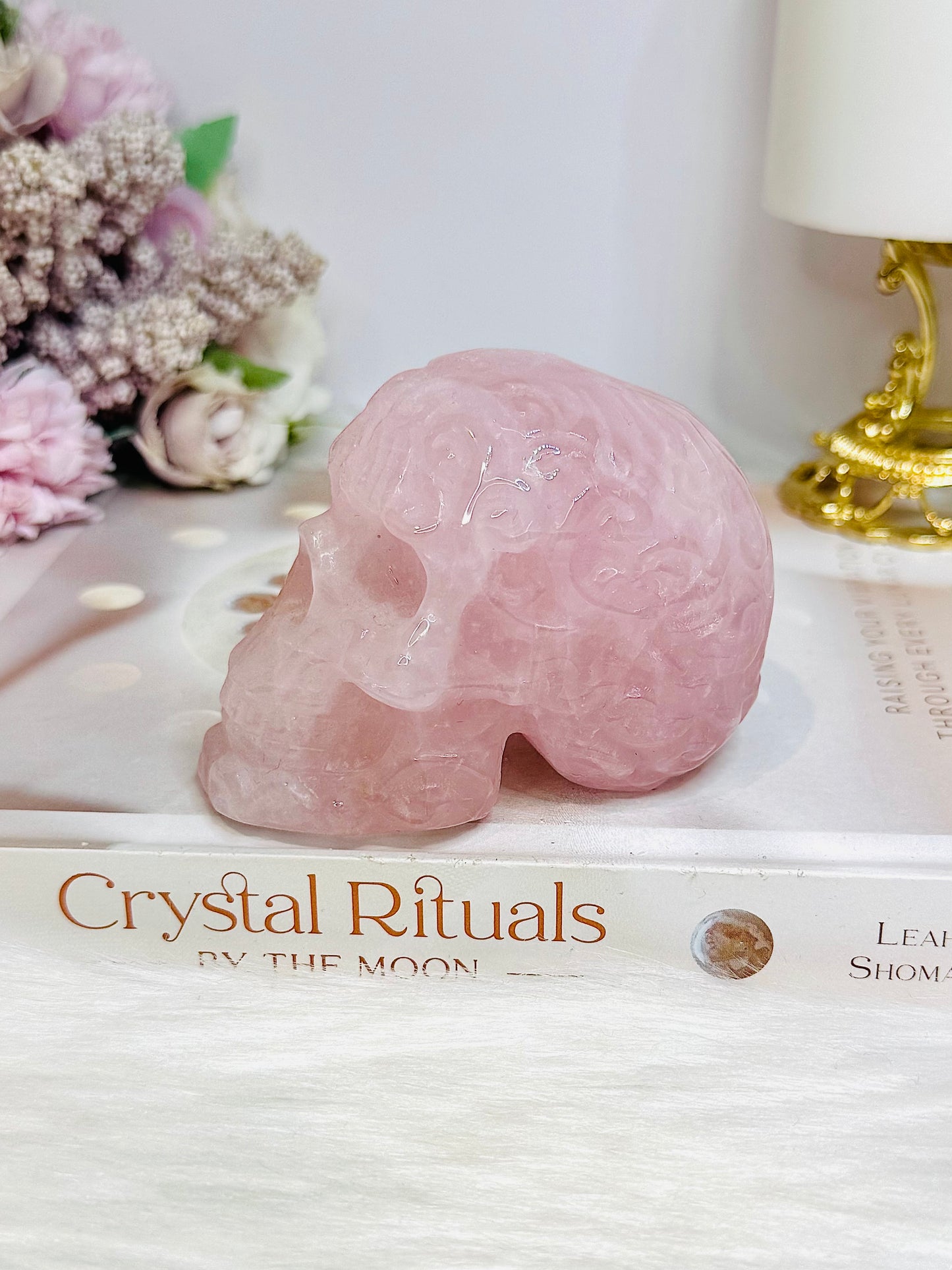 Large Rose Quartz Filigree Skull 8.5cm 407g