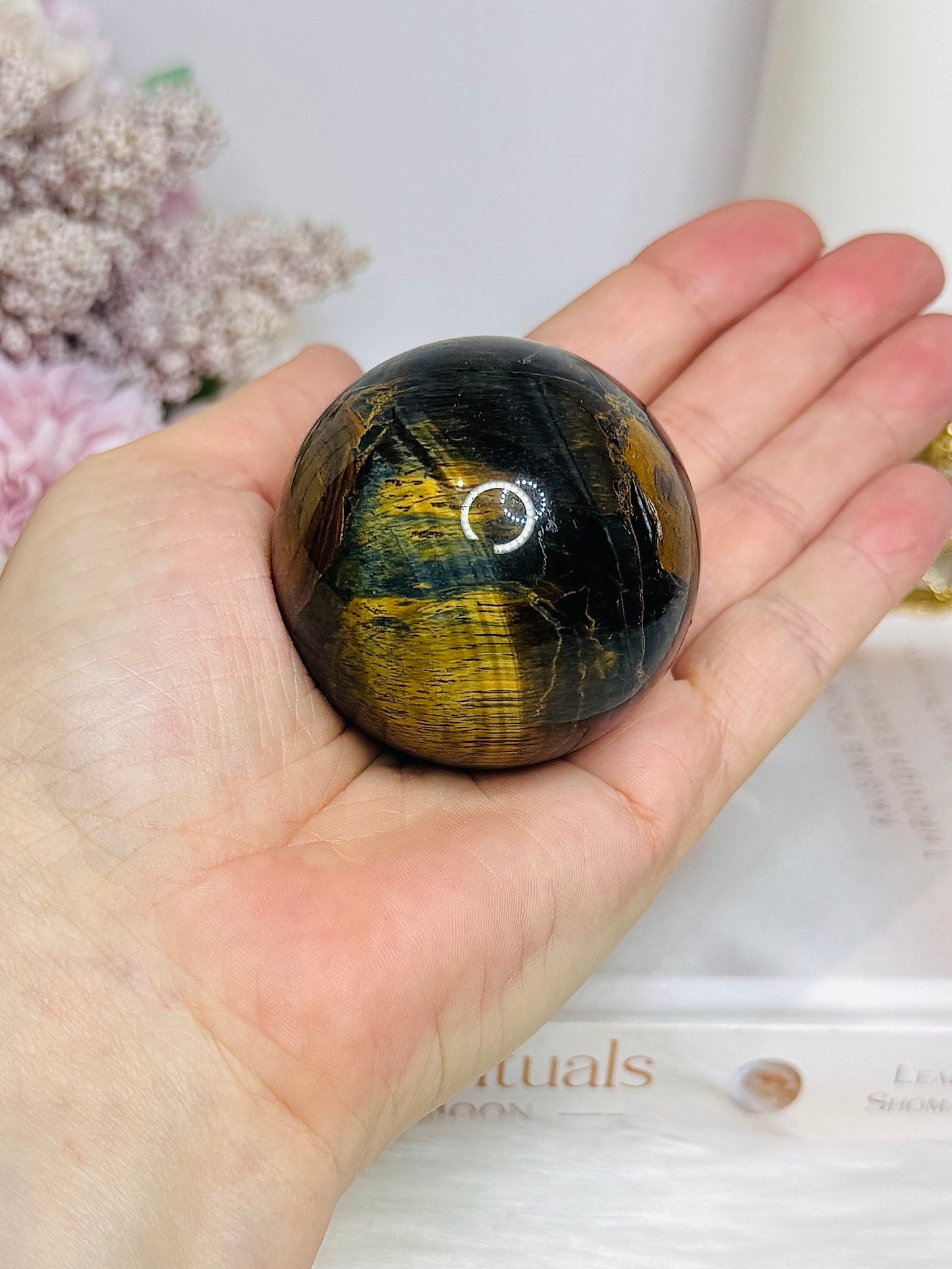 Tigers Eye Sphere with Blue Flash 197g