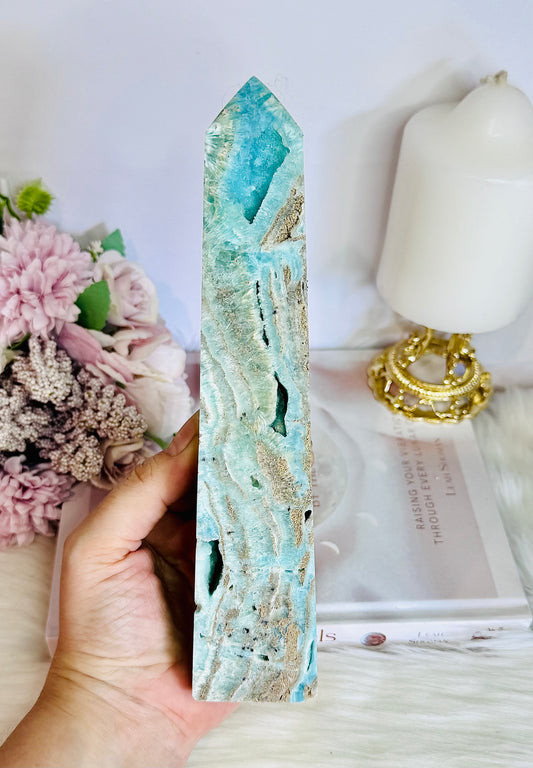 Stunning Natural Large 21cm Druzy Hemimorphite Tower