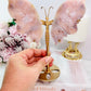 CLASSY & ABSOLUTELY FABULOUS High Grade Druzy Pink Amethyst Butterfly Wings 19.5cm Tall (Inc Stand) On Gold Stand