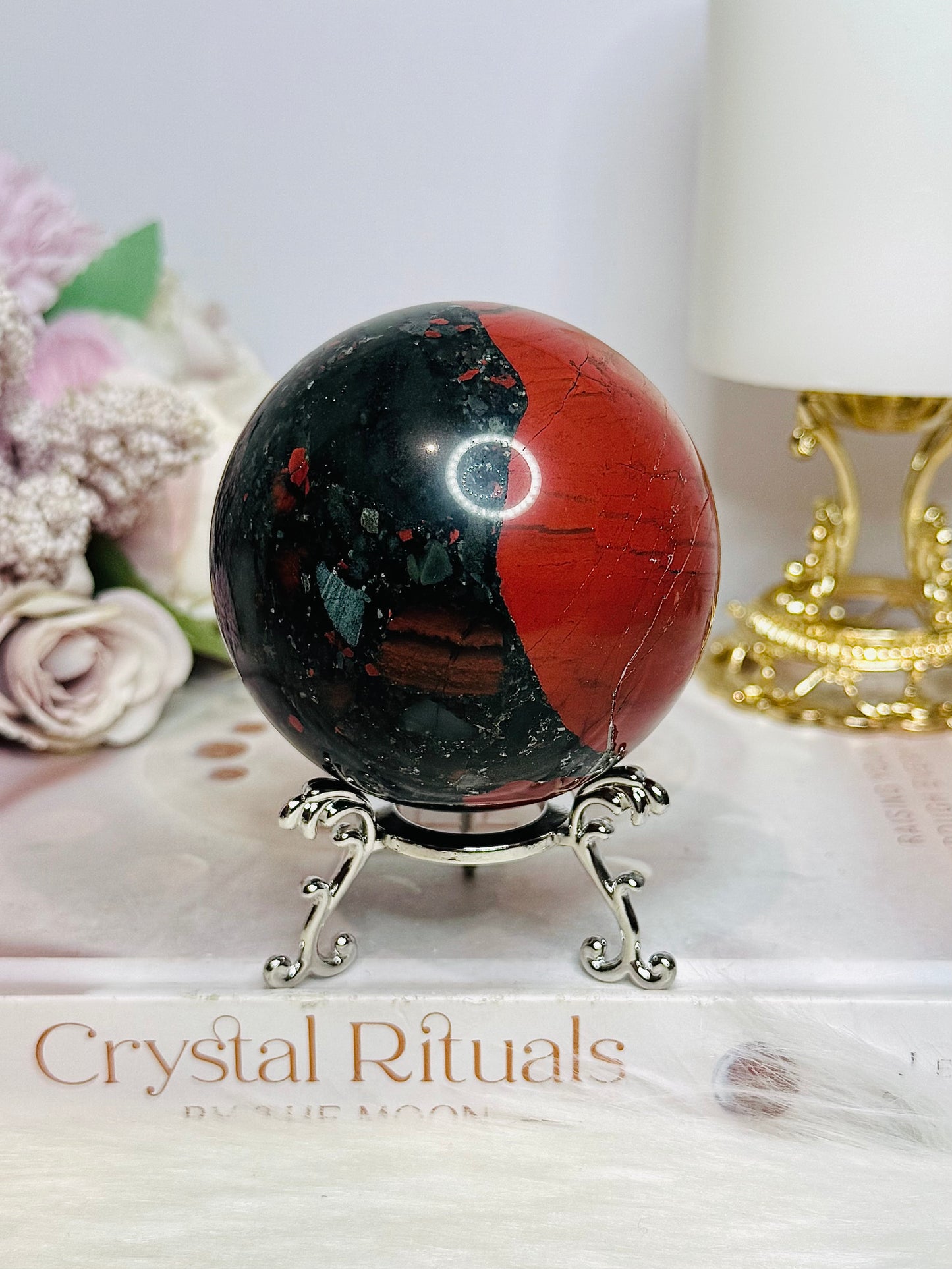 Blood Stone Large Sphere On Stand 424g