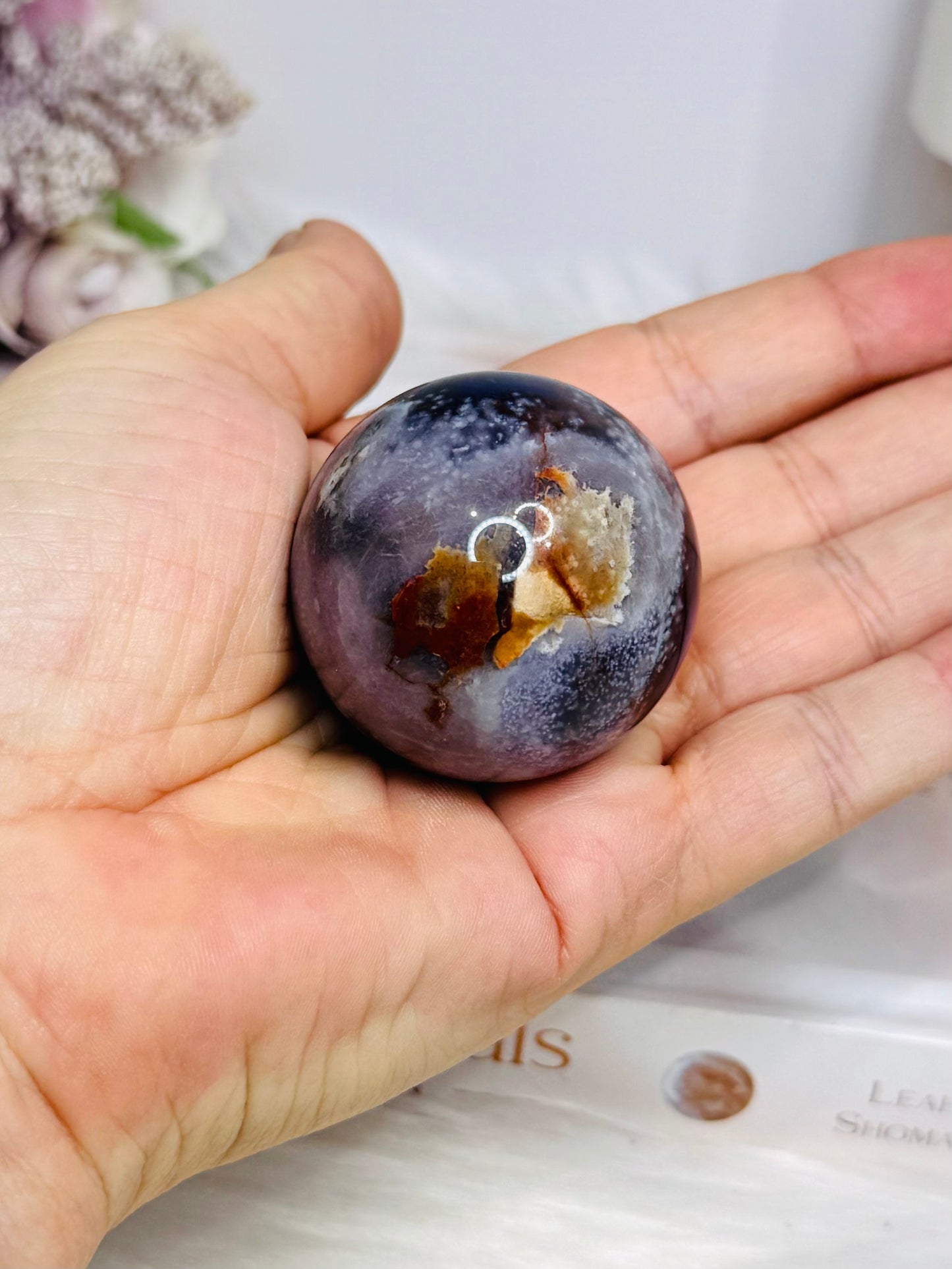 Blue Flower Agate Sphere on Stand 102g